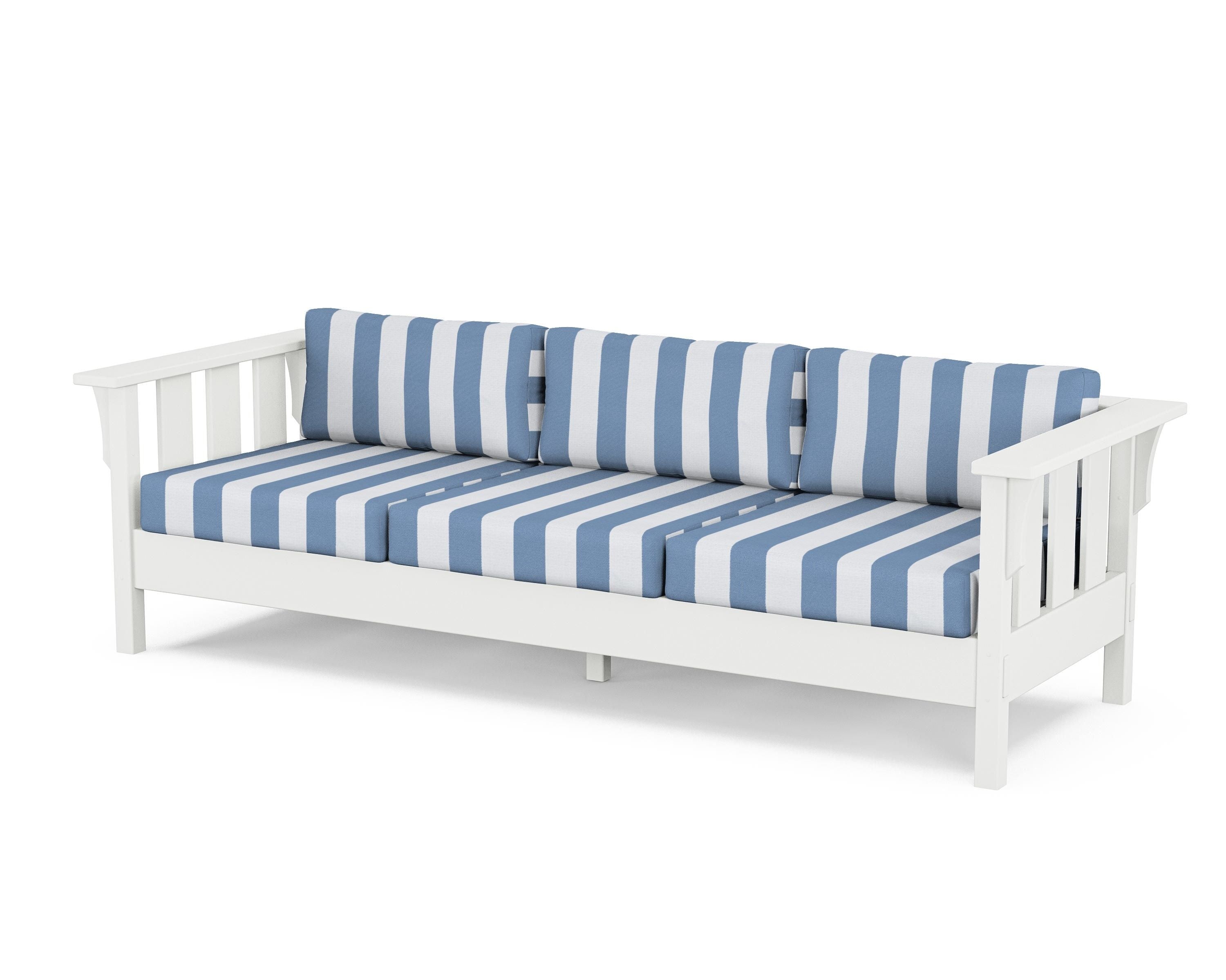 Martha Stewart by POLYWOOD® Acadia Deep Seating Sofa in White / Cabana Stripe Sky Blue