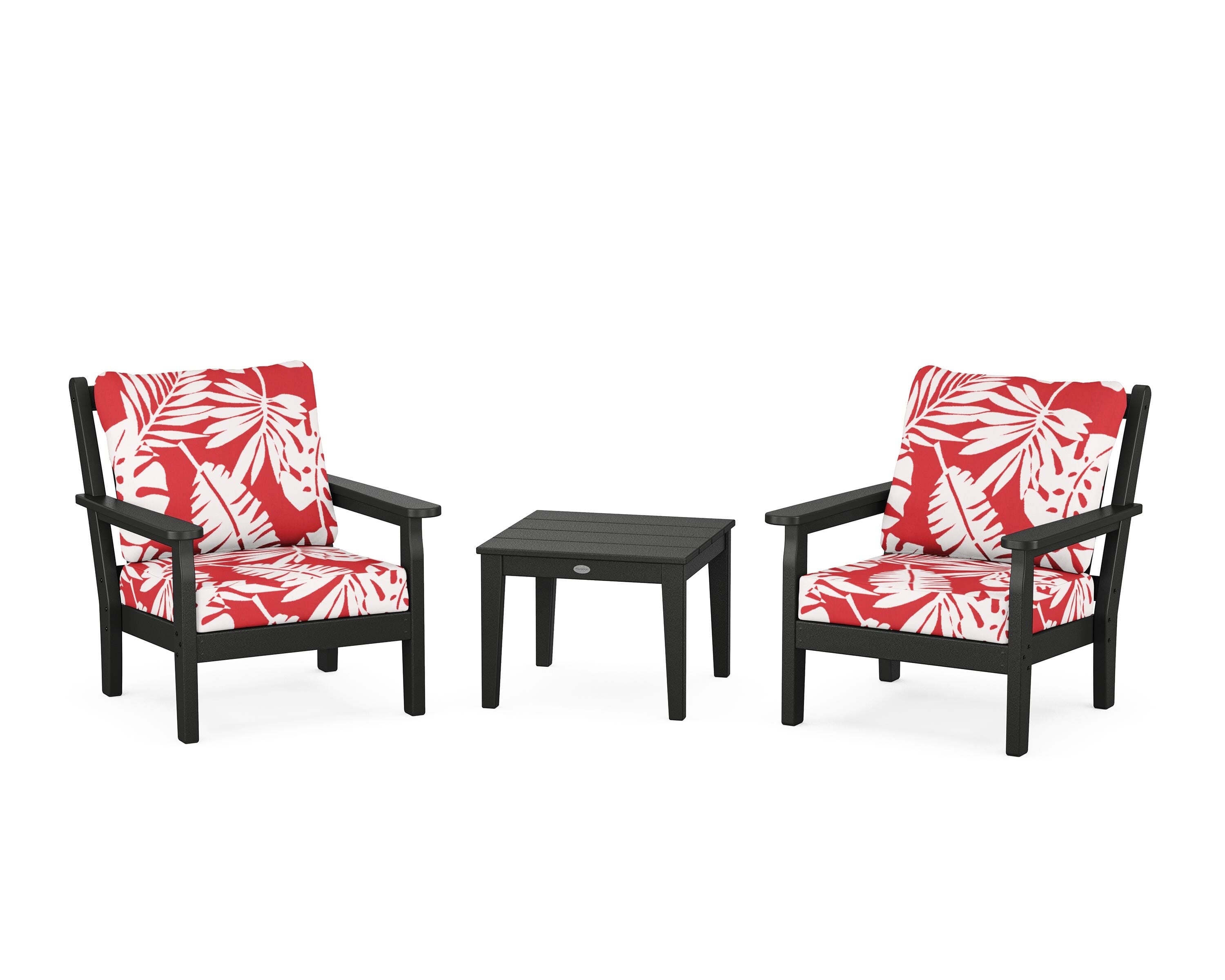 POLYWOOD® Chippendale 3-Piece Deep Seating Set in Black / Leaf Crimson