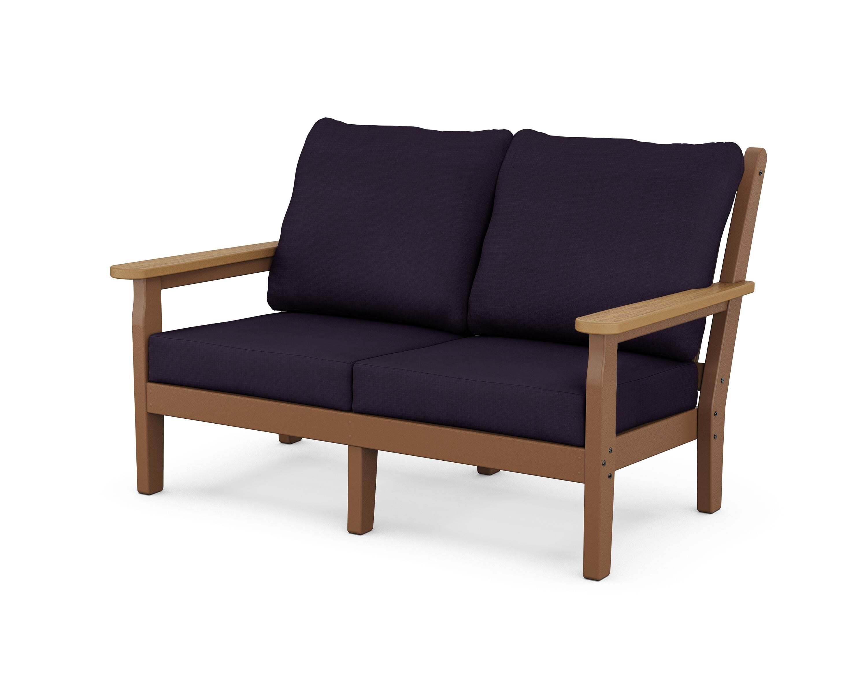 POLYWOOD® Chippendale Deep Seating Loveseat in Teak / Natural / Navy Linen