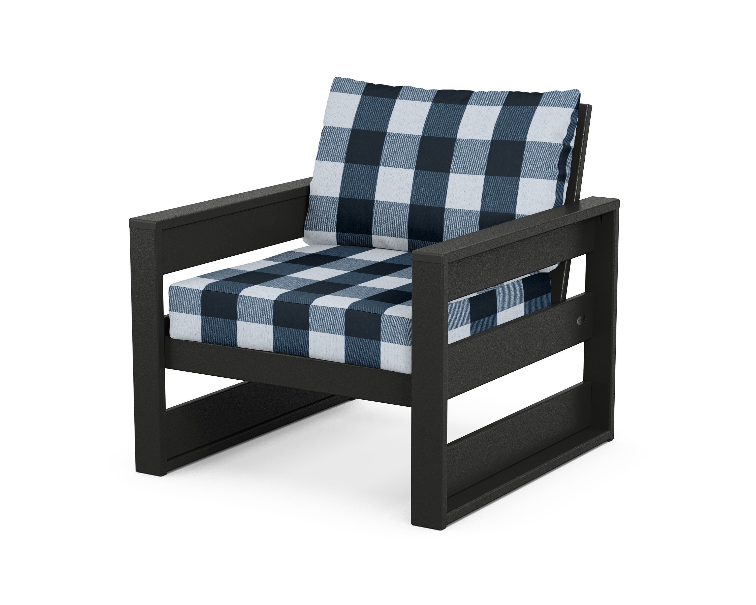 POLYWOOD® Westport Club Chair in Black / Buffalo Plaid Marine Indigo