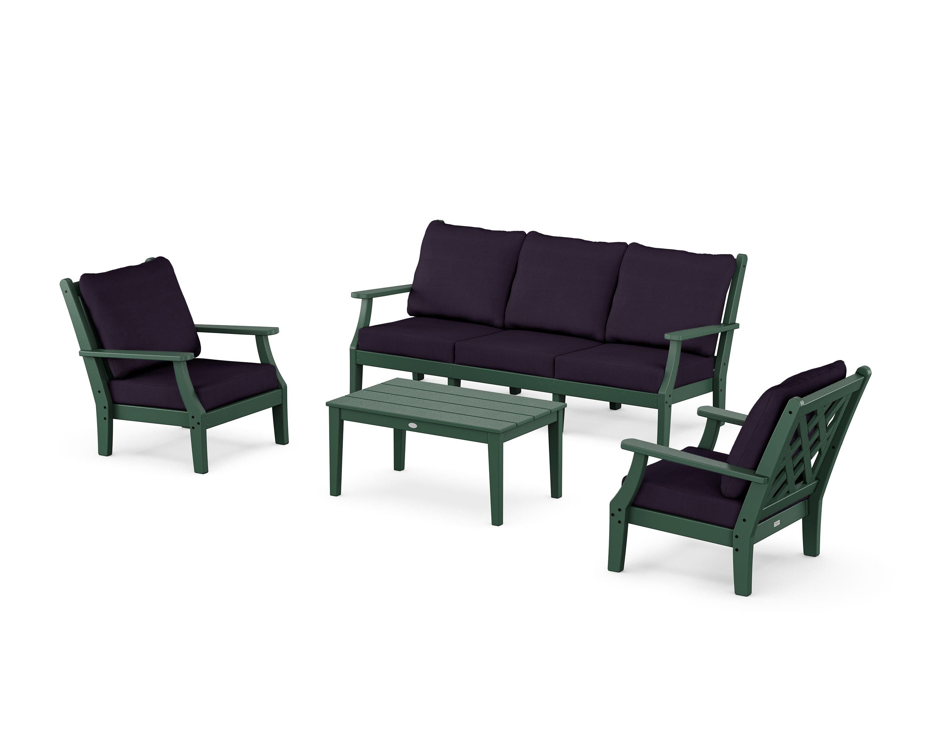 Country Living Wovendale 4-Piece Deep Seating Set with Sofa in Green / Navy Linen