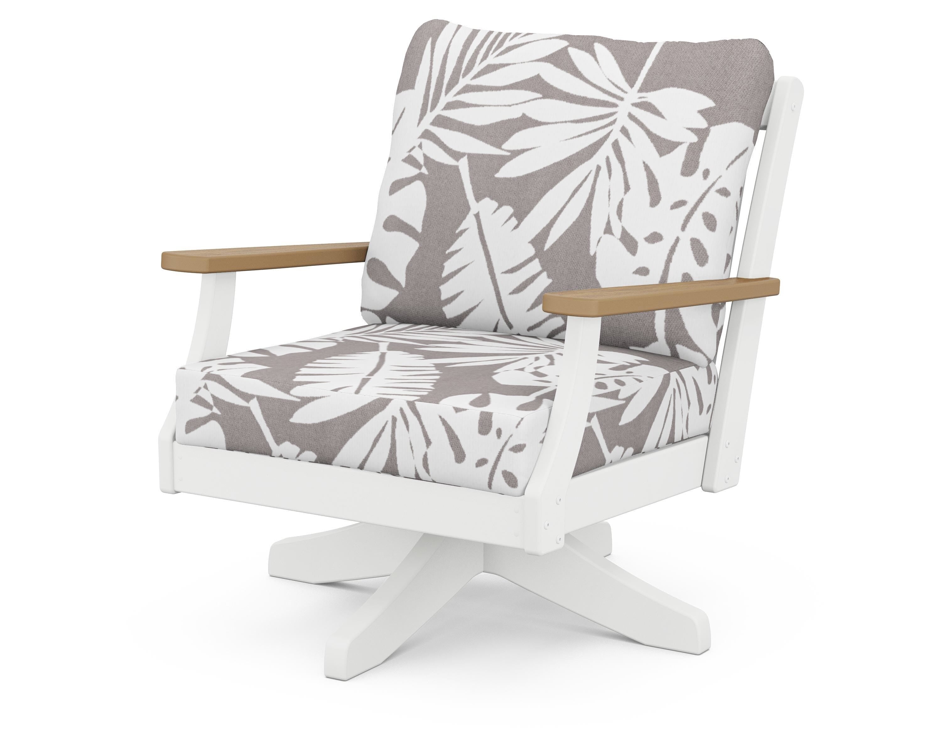 POLYWOOD® Braxton Deep Seating Swivel Chair in White / Natural / Leaf Grey Mist