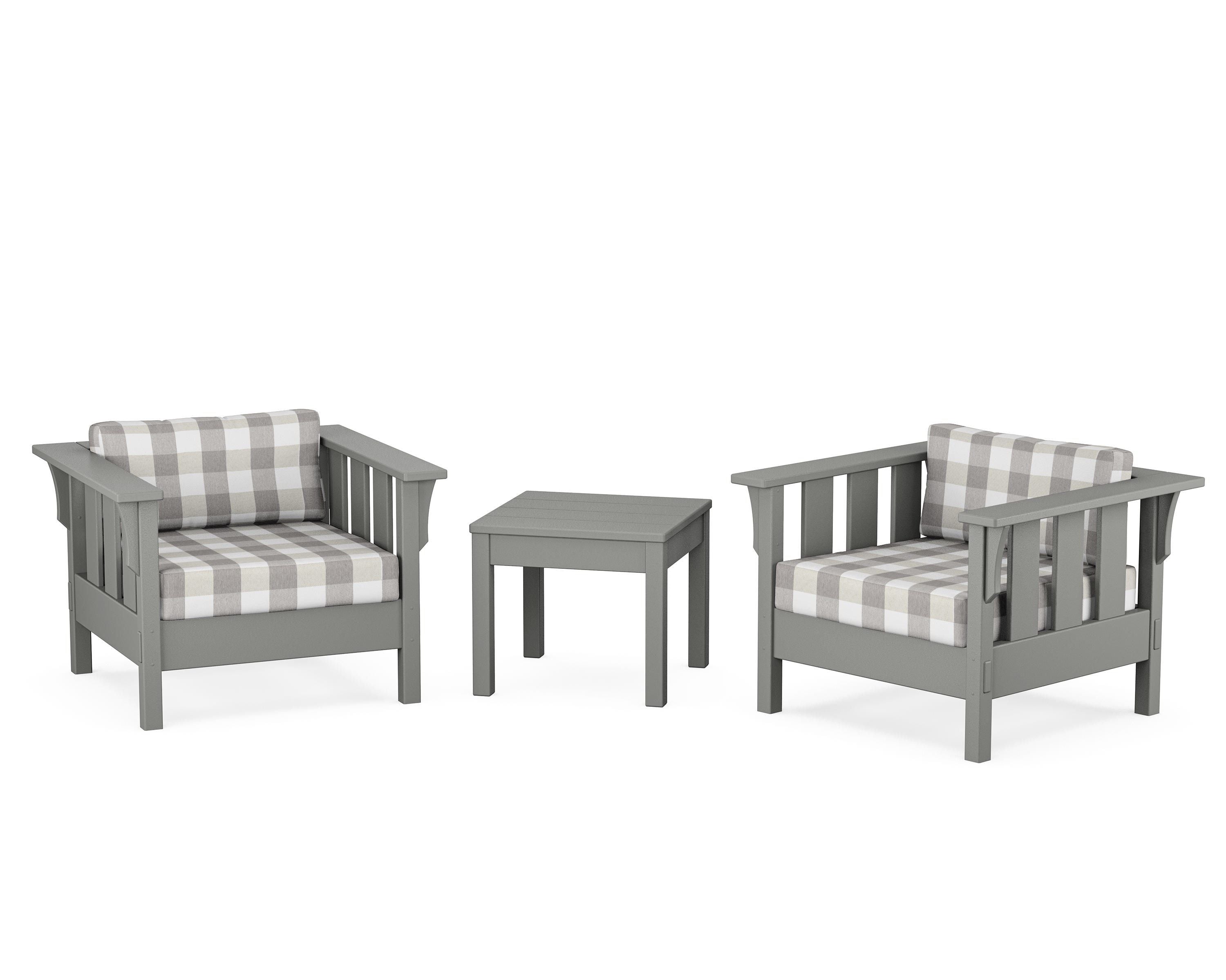 Martha Stewart by POLYWOOD® Acadia 3-Piece Deep Seating Set in Slate Grey / Buffalo Plaid Grey Mist