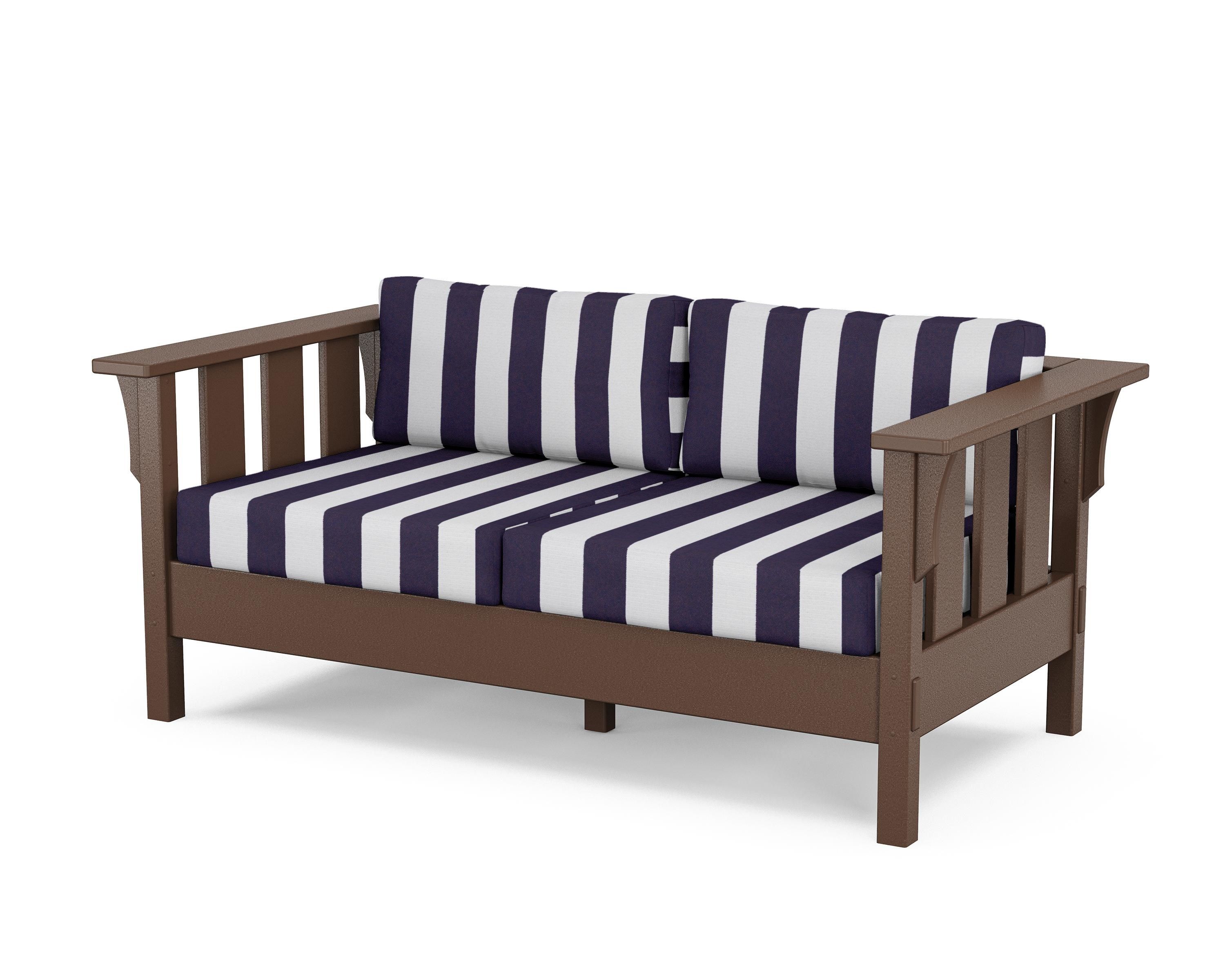 Martha Stewart by POLYWOOD® Acadia Deep Seating Loveseat in Mahogany / Cabana Stripe Navy