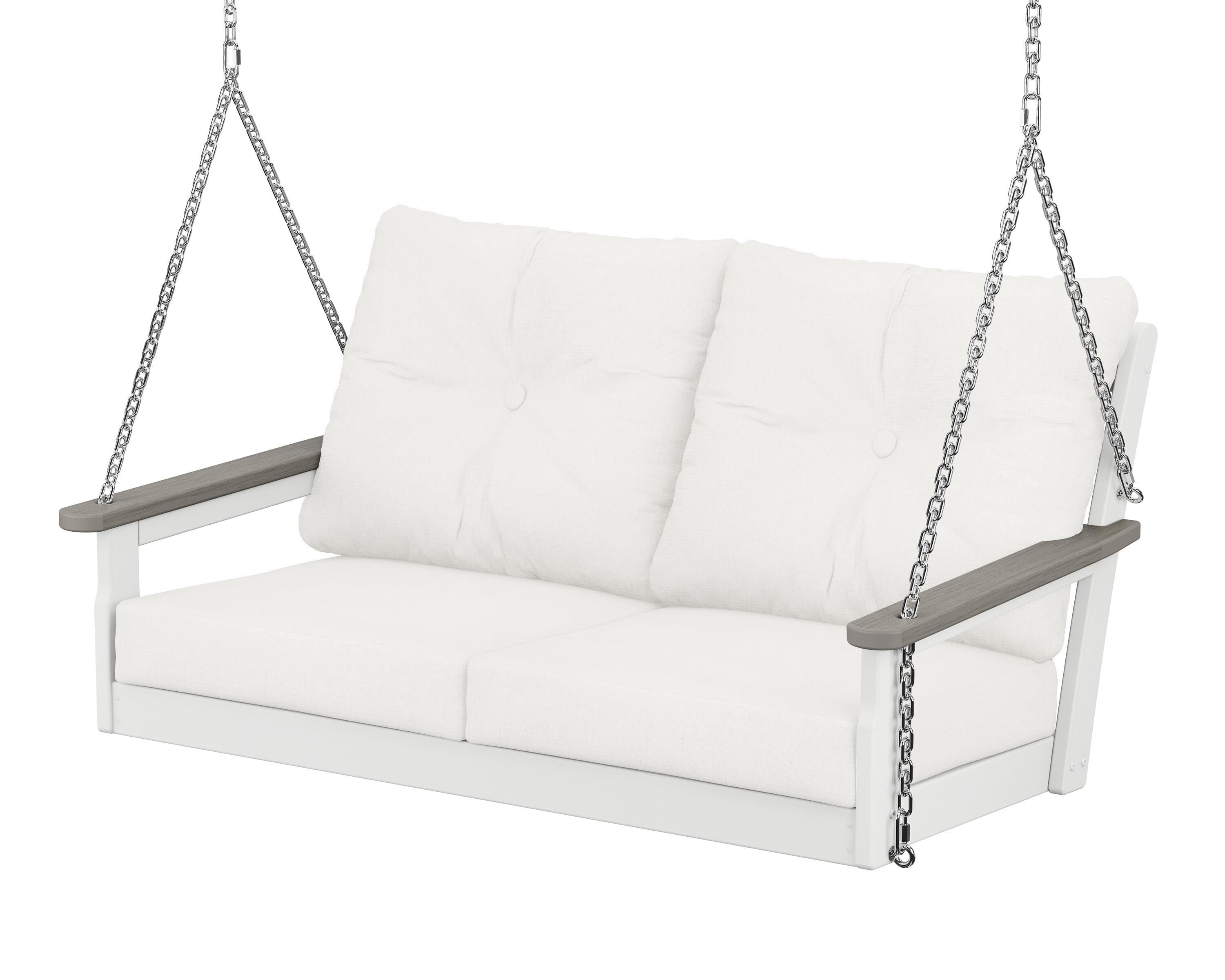 POLYWOOD® Vineyard Deep Seating Swing in White / Driftwood / Natural Linen
