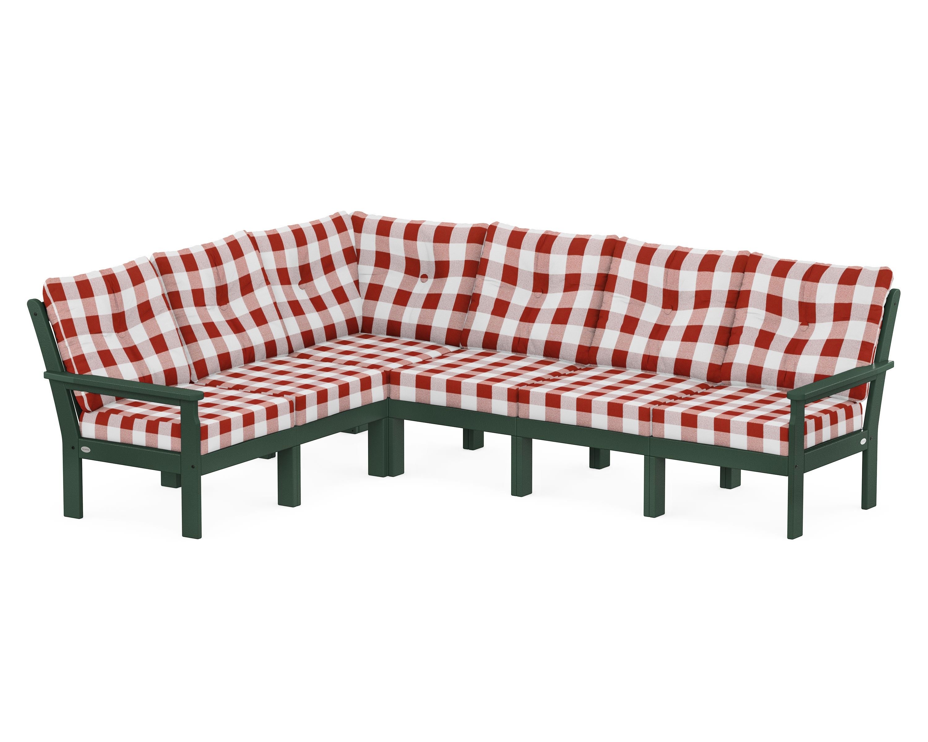 POLYWOOD® Vineyard 6-Piece Sectional in Green / Buffalo Plaid Crimson