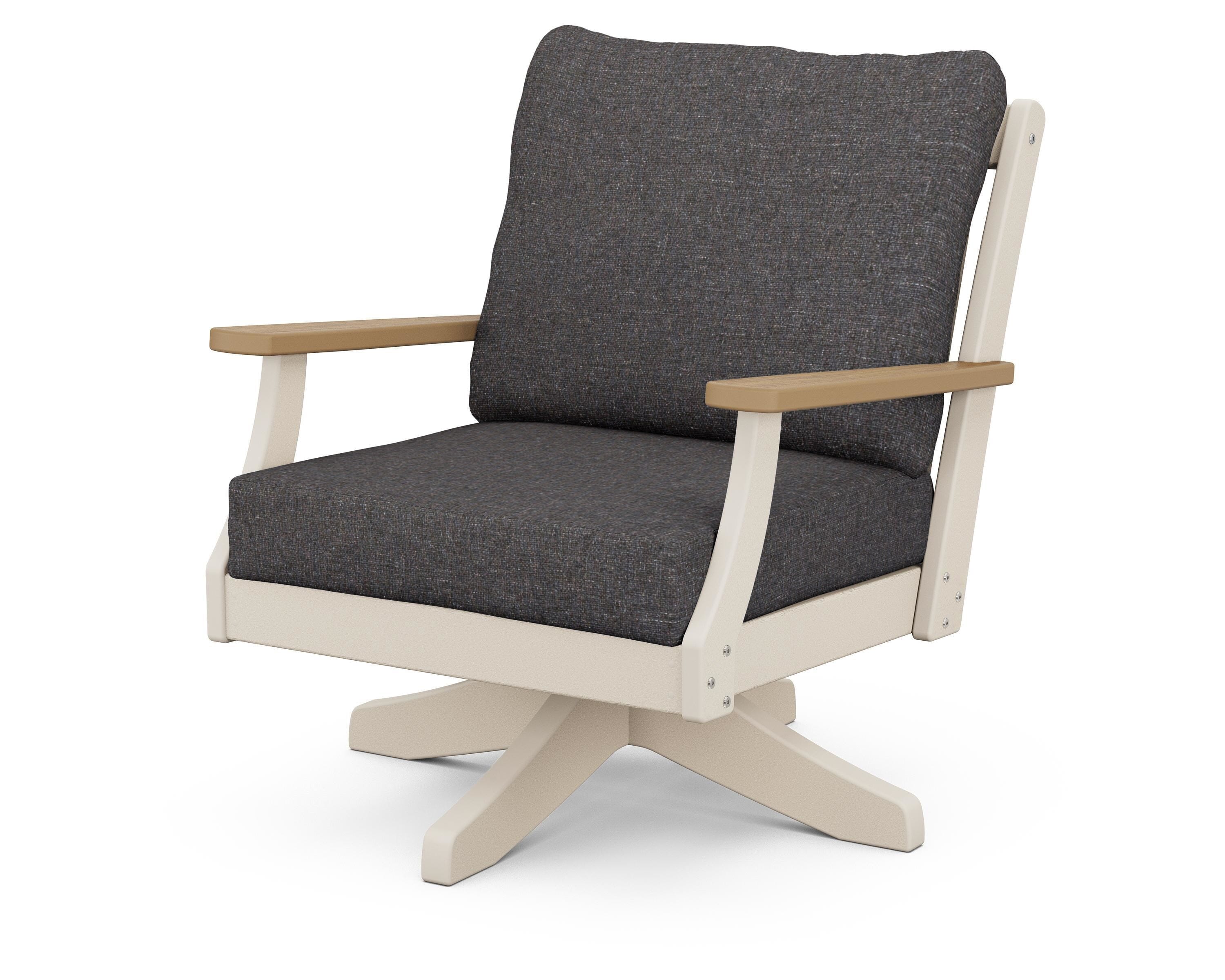 POLYWOOD® Braxton Deep Seating Swivel Chair in Sand / Natural / Ash Charcoal
