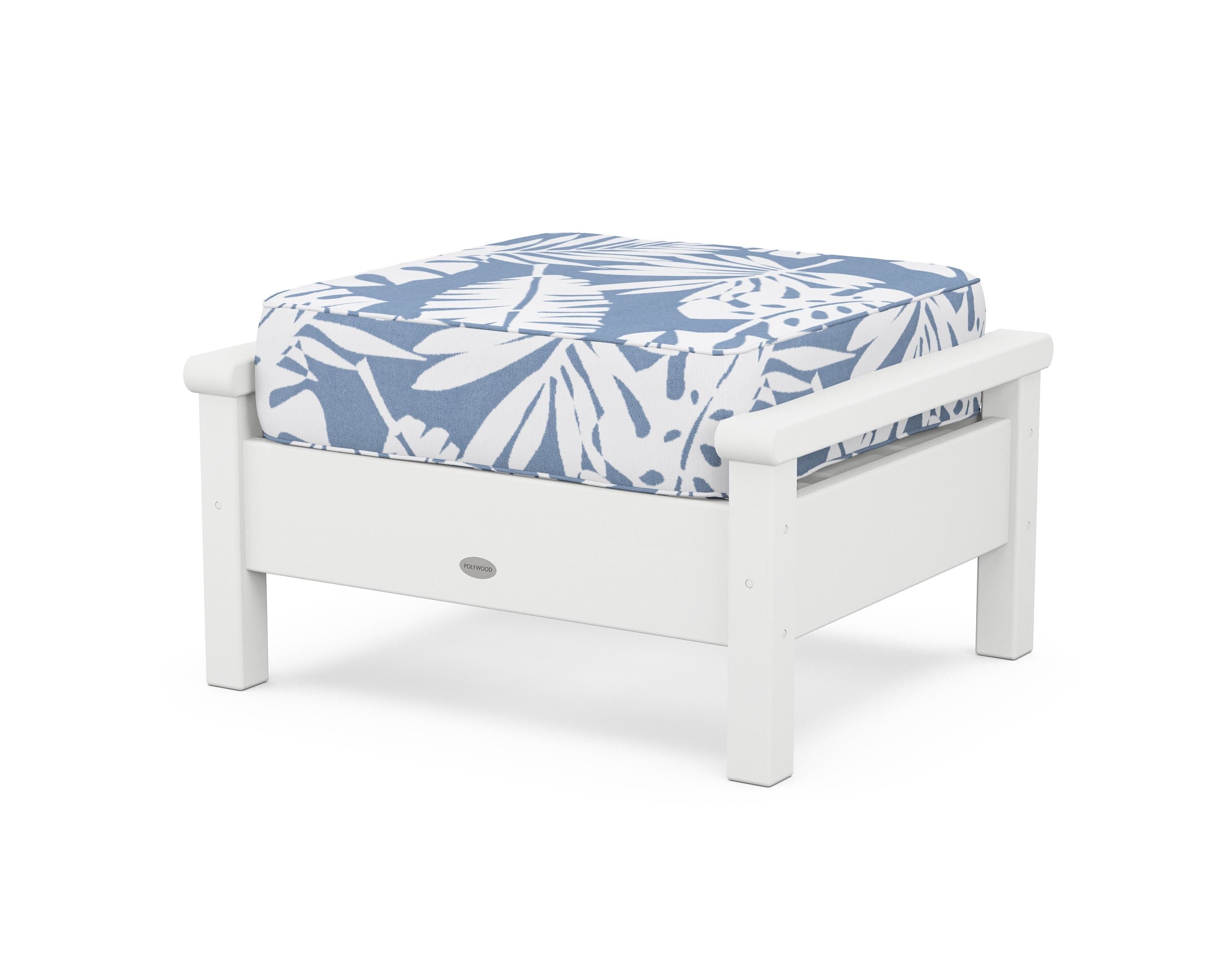 POLYWOOD® Harbour Deep Seating Ottoman in White / Leaf Sky Blue