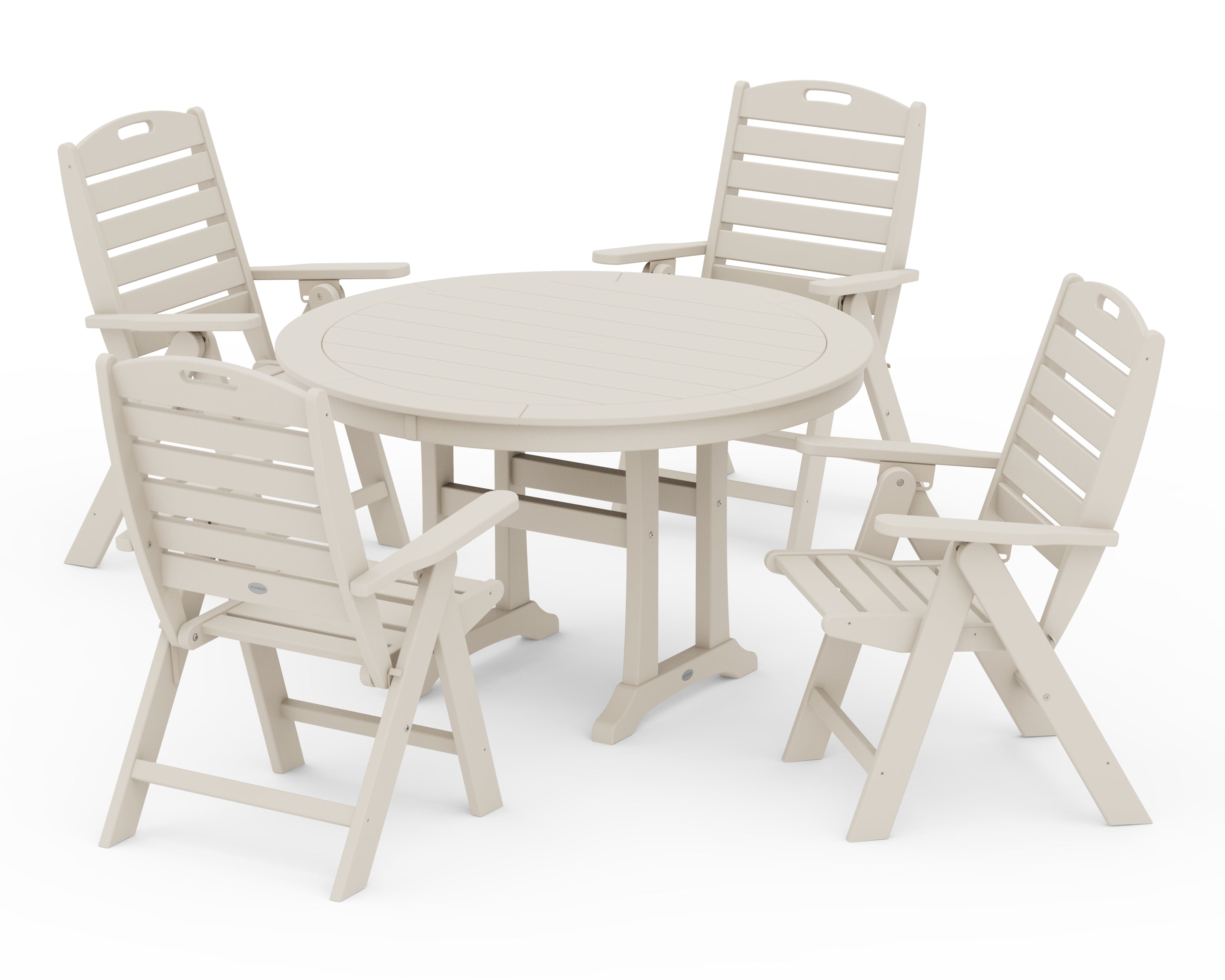POLYWOOD® Nautical Highback Chair 5-Piece Round Dining Set with Trestle Legs in Sand