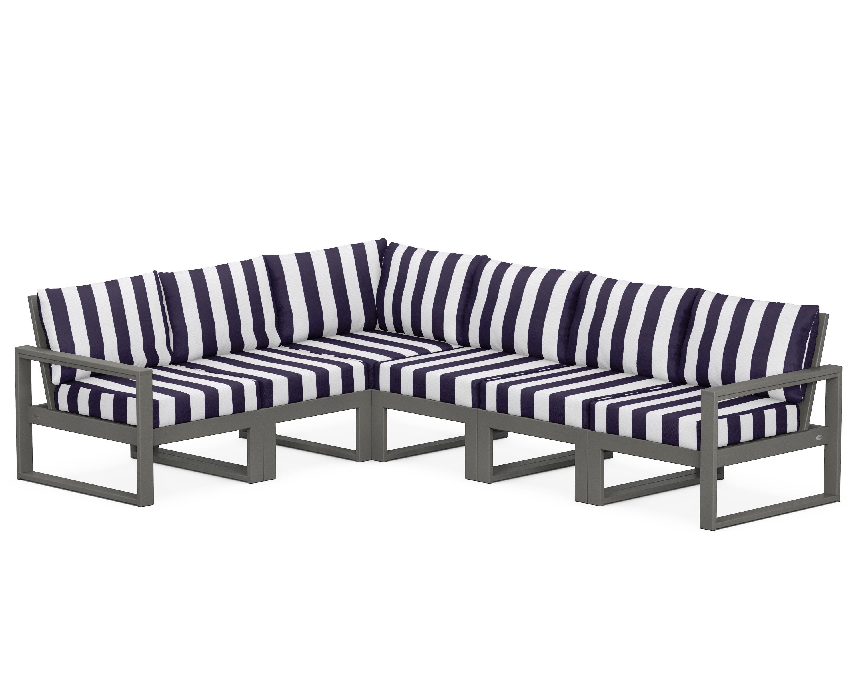 POLYWOOD® EDGE 6-Piece Modular Deep Seating Set in Slate Grey / Cabana Stripe Navy