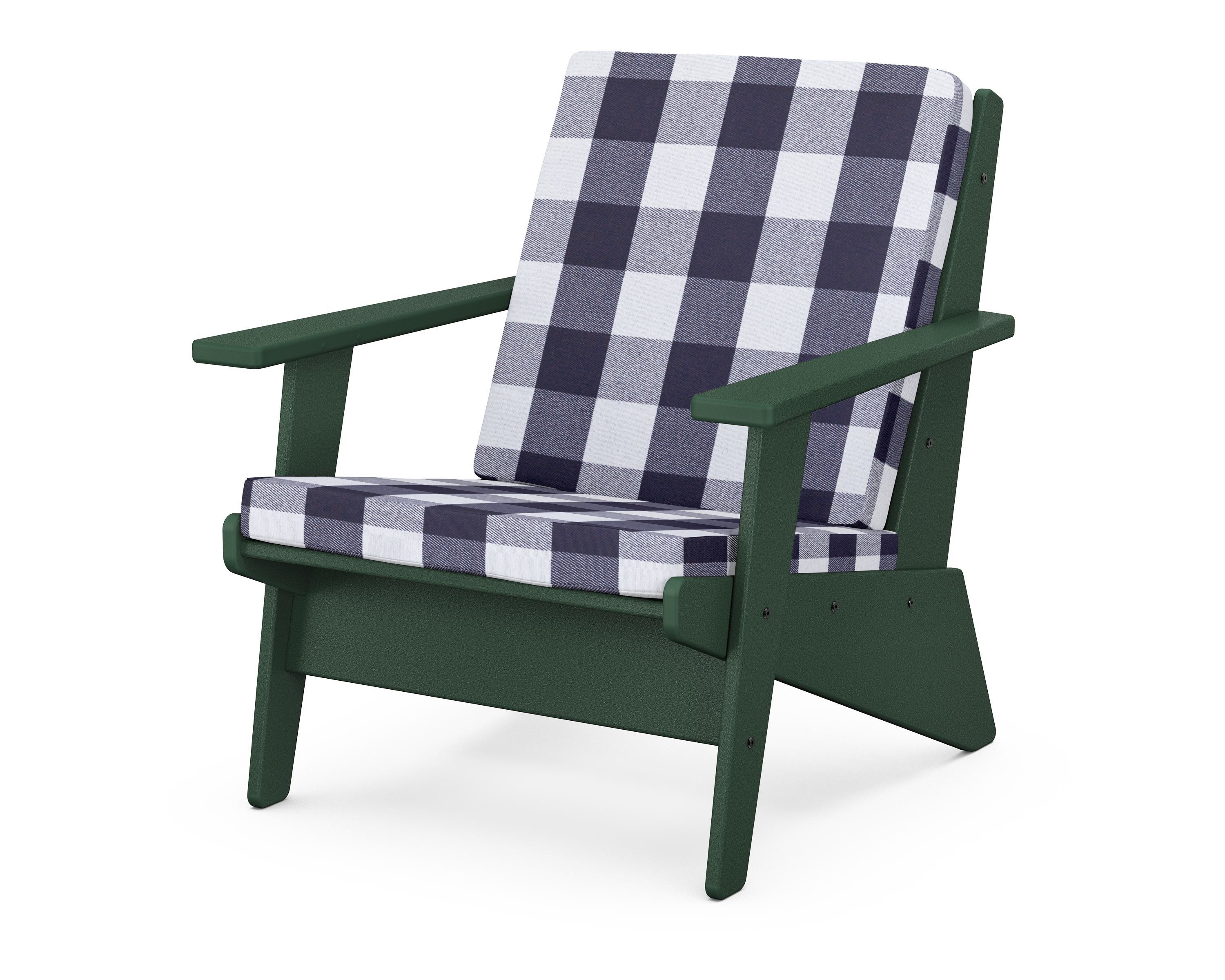 POLYWOOD® Riviera Modern Lounge Chair in Green / Buffalo Plaid Navy