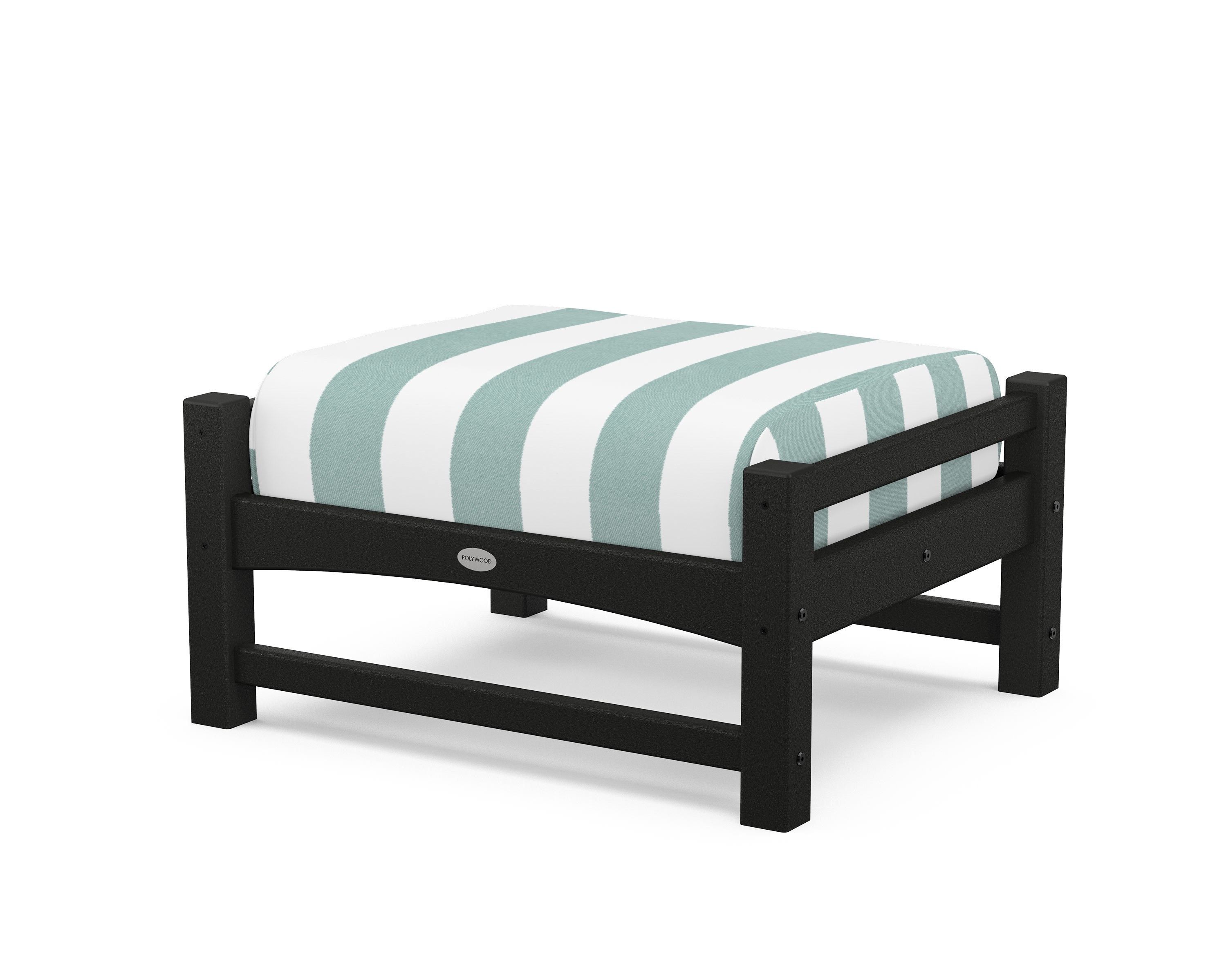 POLYWOOD® Club Ottoman in Black / Cabana Stripe Glacier Spa
