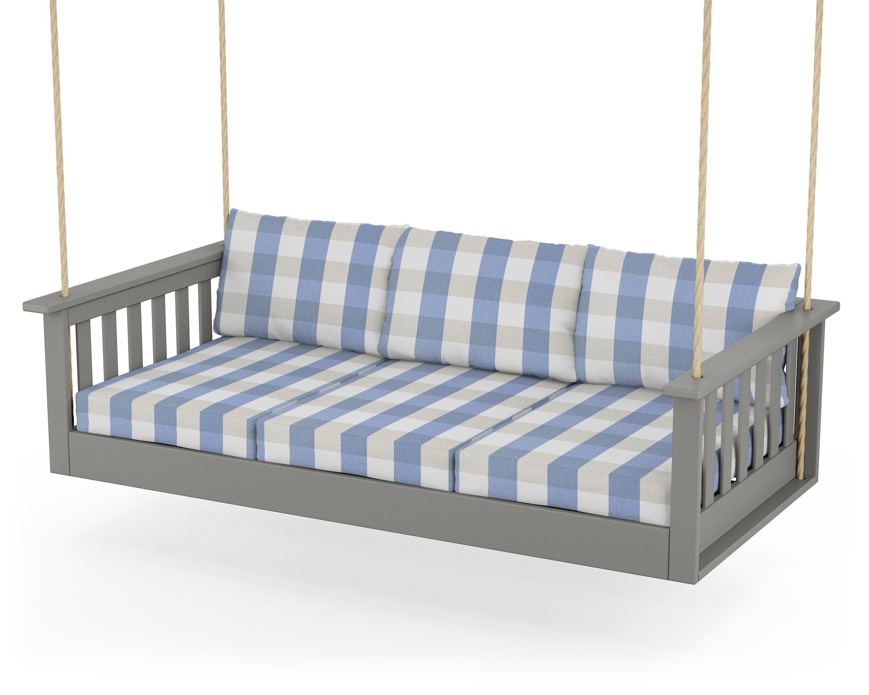 POLYWOOD® Vineyard Daybed Swing in Slate Grey / Buffalo Plaid Sky Blue