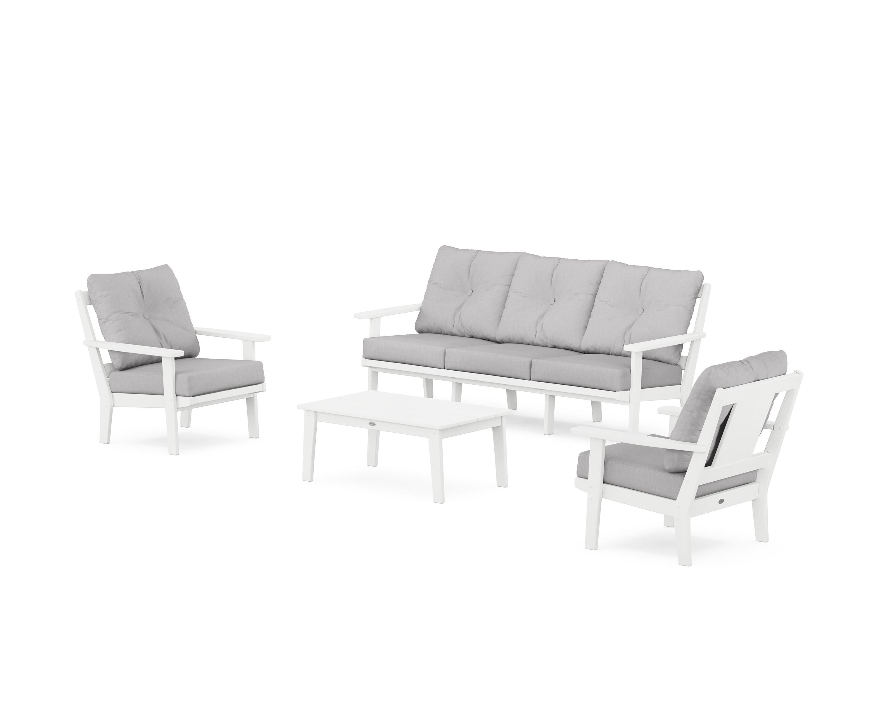 POLYWOOD® Prairie 4-Piece Deep Seating Set with Sofa in White / Granite