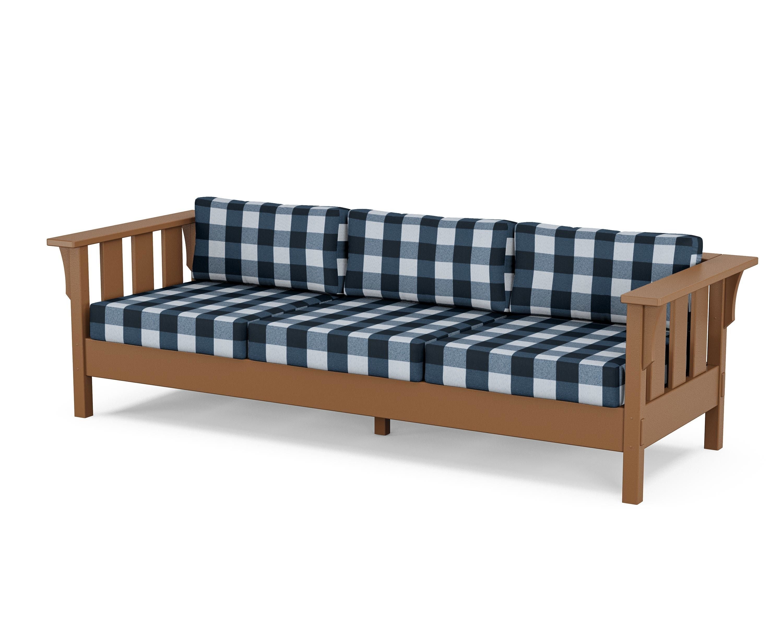 Martha Stewart by POLYWOOD® Acadia Deep Seating Sofa in Teak / Buffalo Plaid Marine Indigo