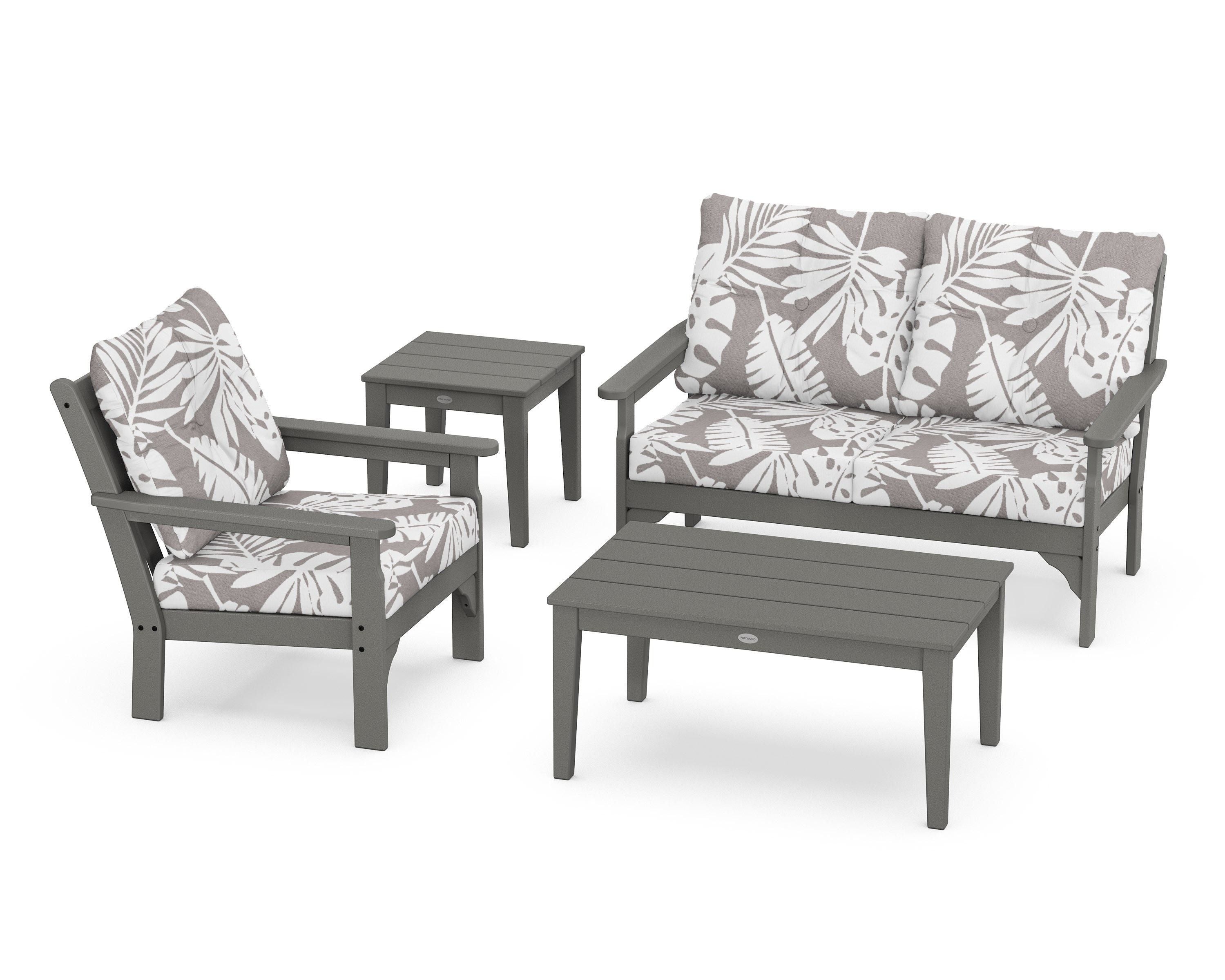 POLYWOOD® Vineyard 4-Piece Deep Seating Set in Slate Grey / Leaf Grey Mist