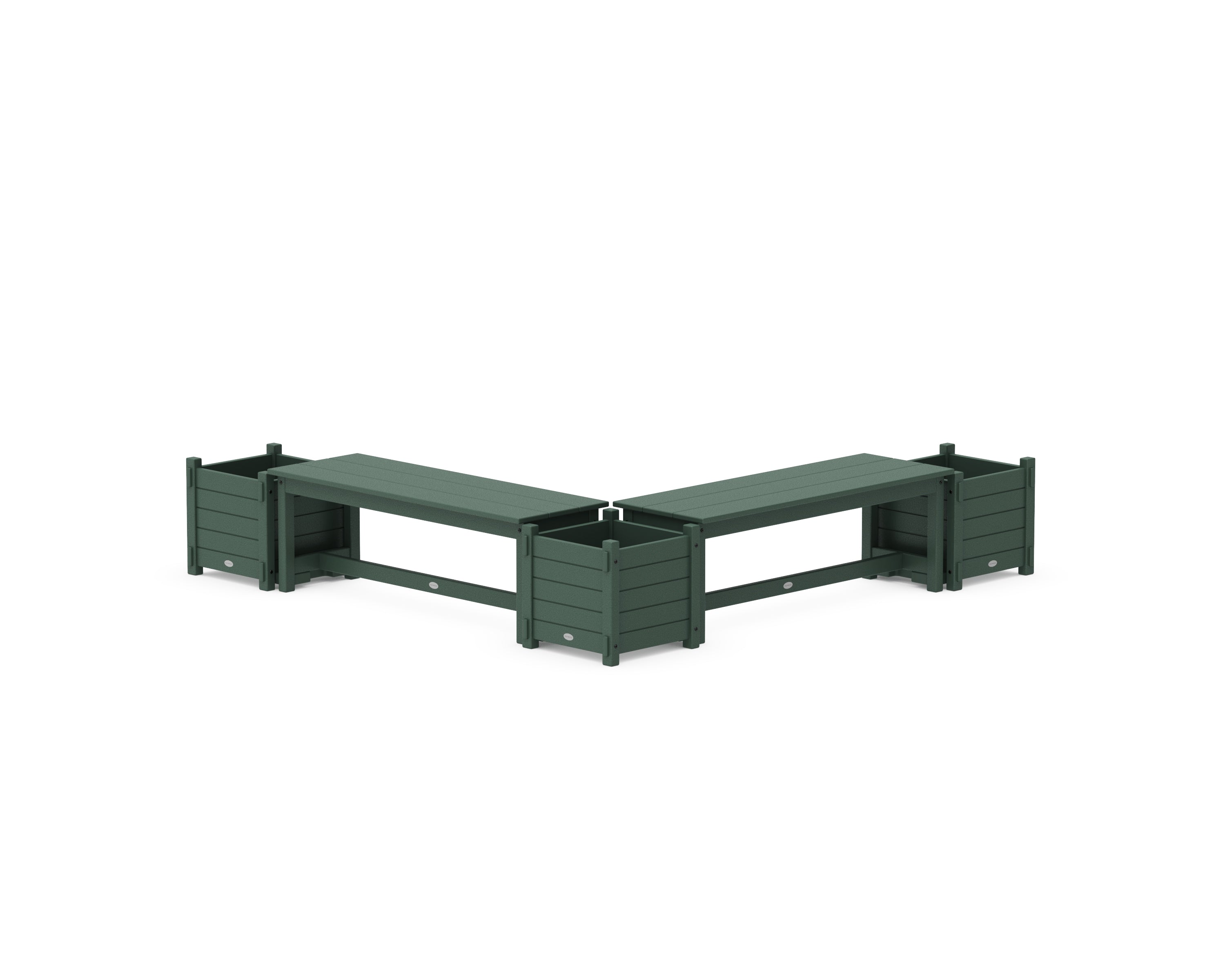 POLYWOOD® 48" Nautical L- Shaped Planter Bench Corner Set in Green