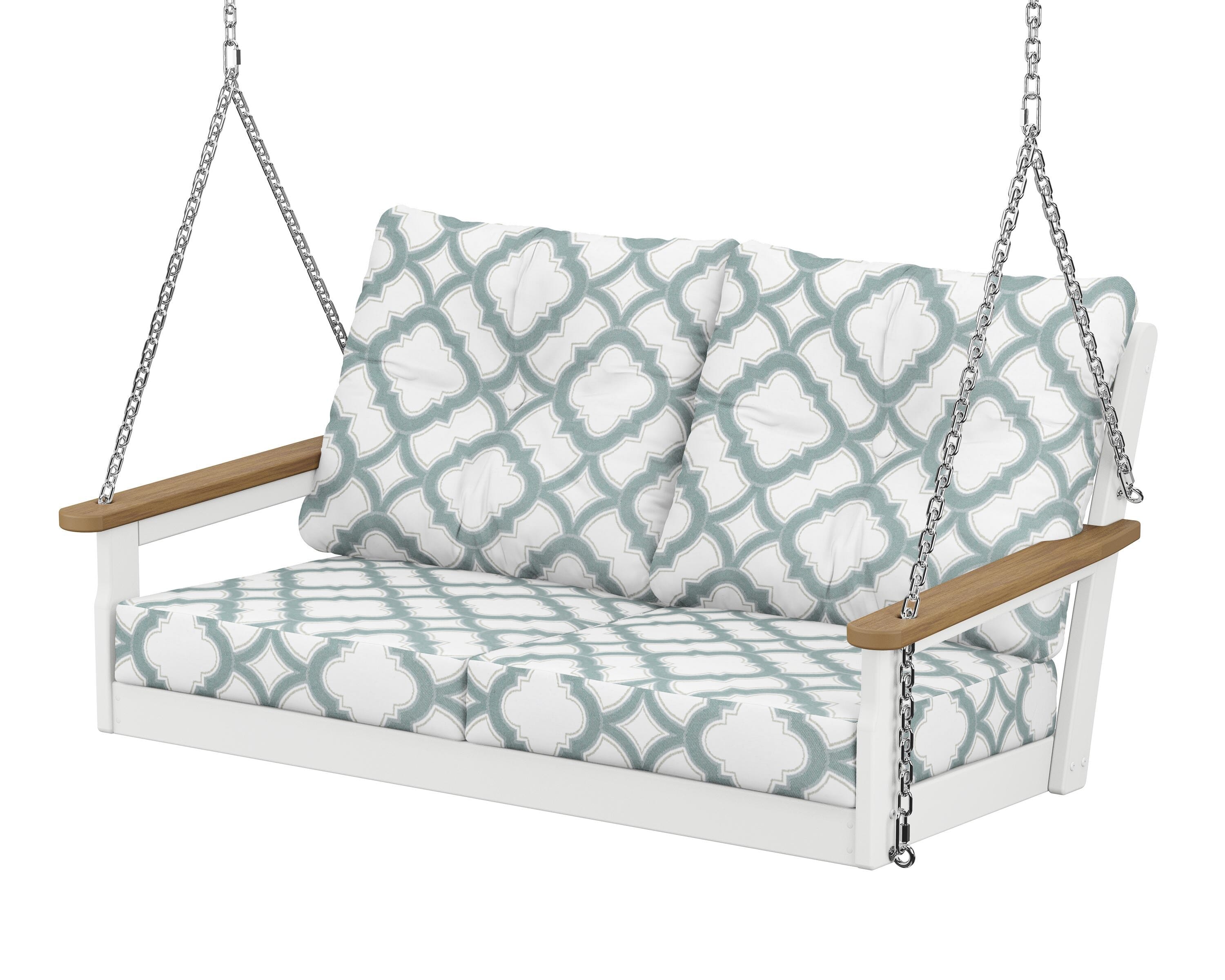 POLYWOOD® Vineyard Deep Seating Swing in White / Natural / Trellis Glacier Spa