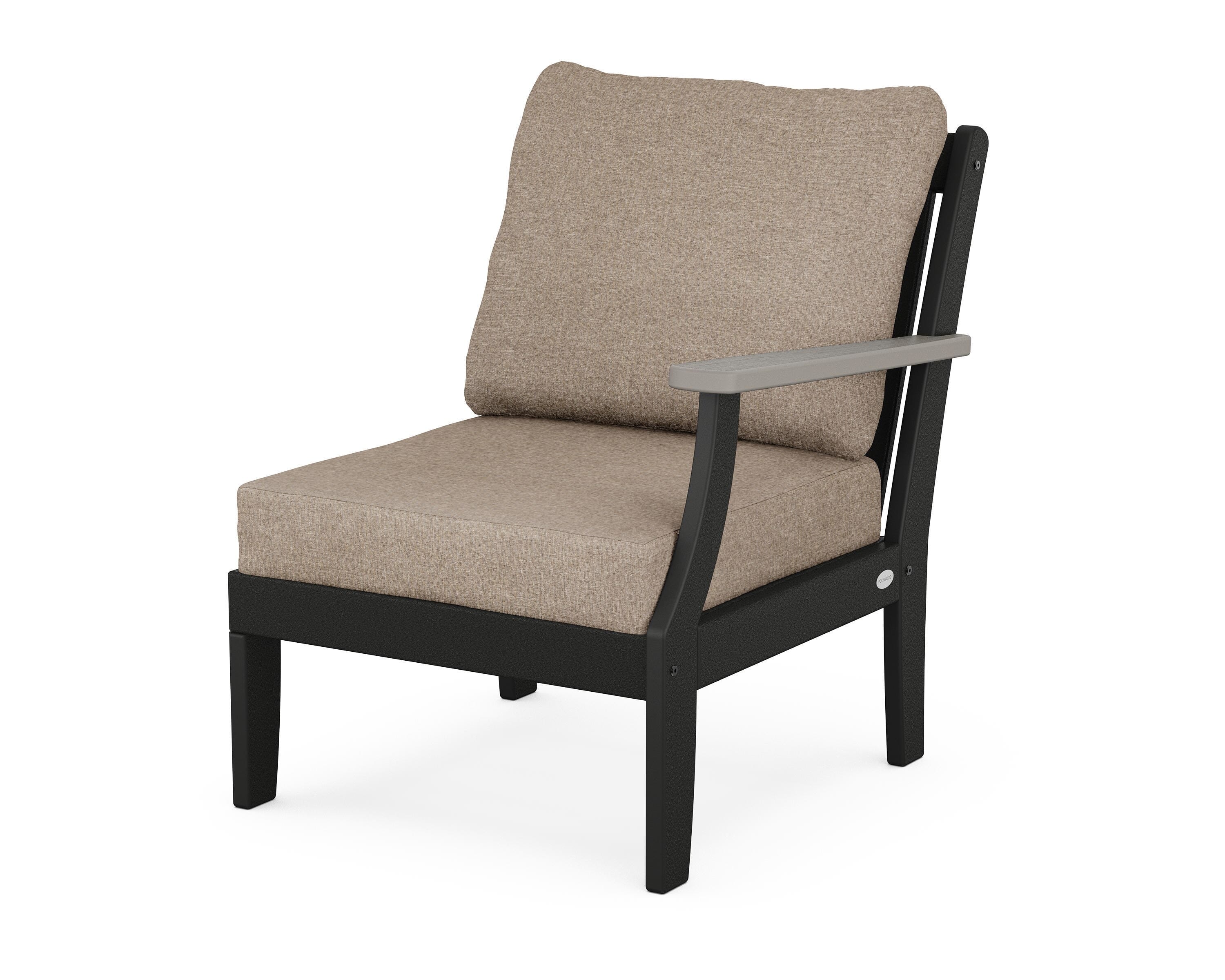 POLYWOOD® Braxton Modular Right Arm Chair in Black / Driftwood / Spiced Burlap