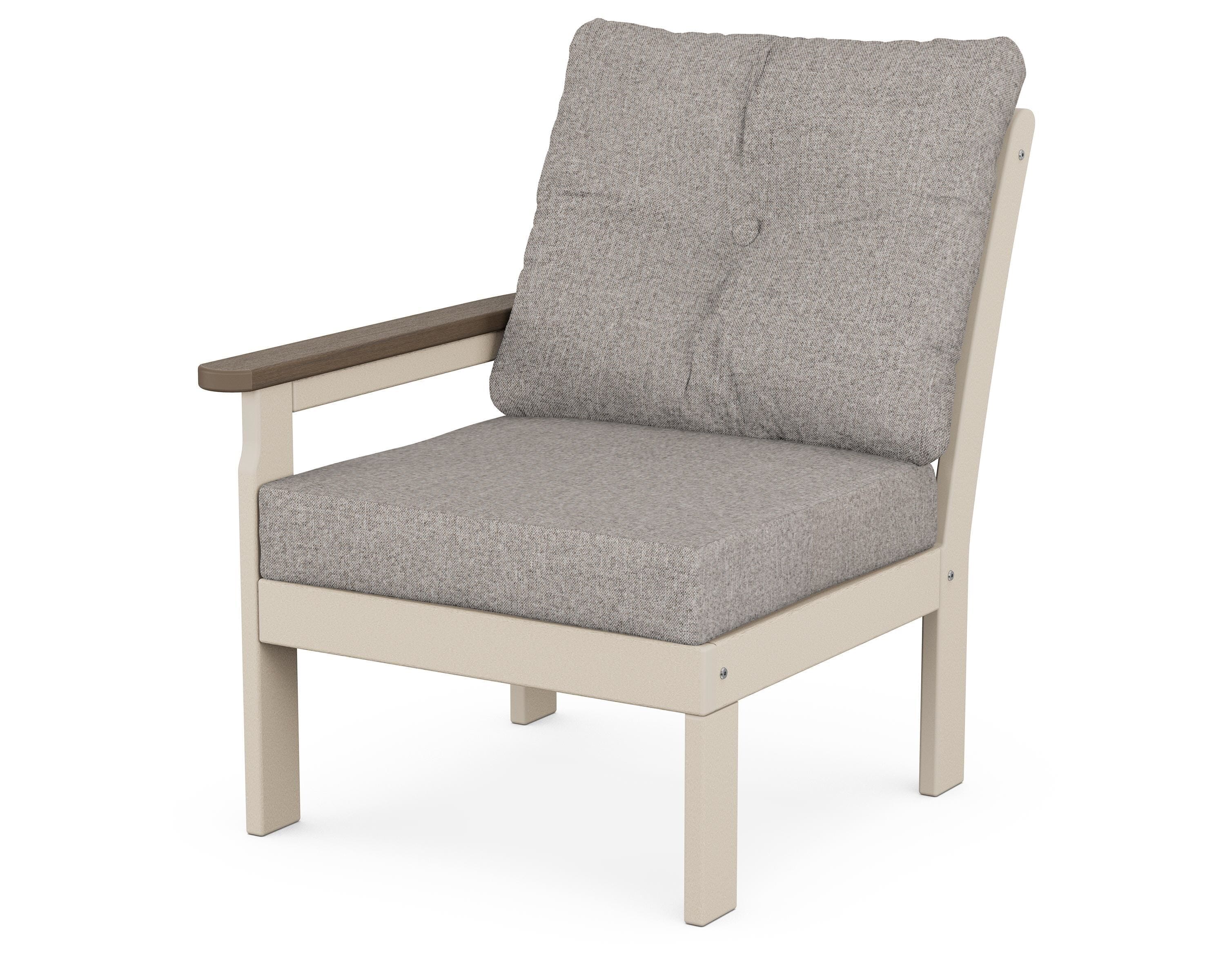 POLYWOOD® Vineyard Modular Left Arm Chair in Sand / Kona / Weathered Tweed