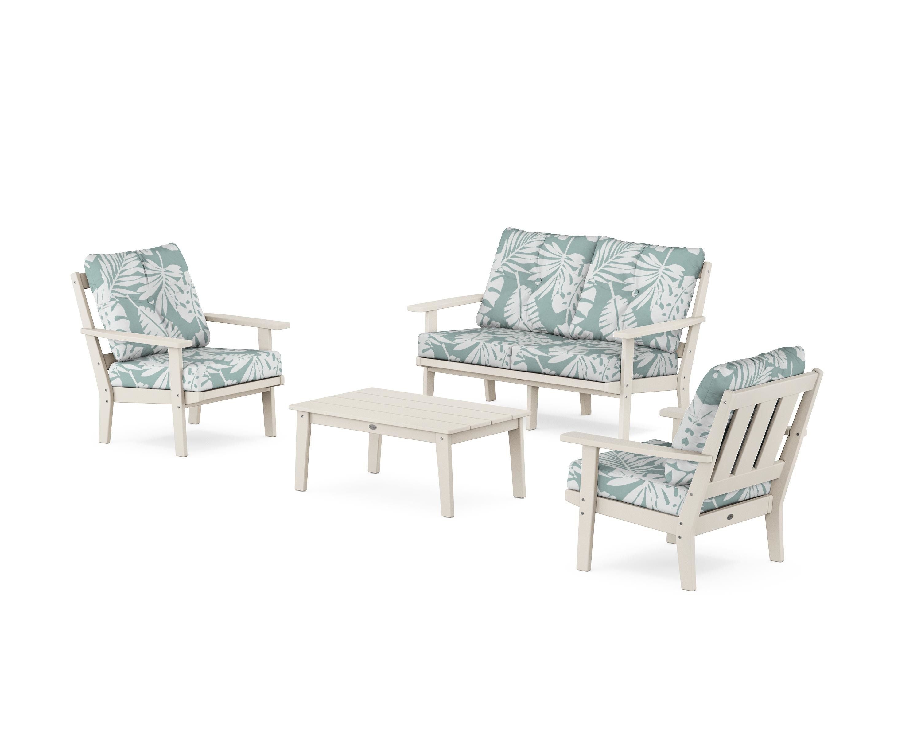 POLYWOOD® Oxford 4-Piece Deep Seating Set with Loveseat in Sand / Leaf Glacier Spa