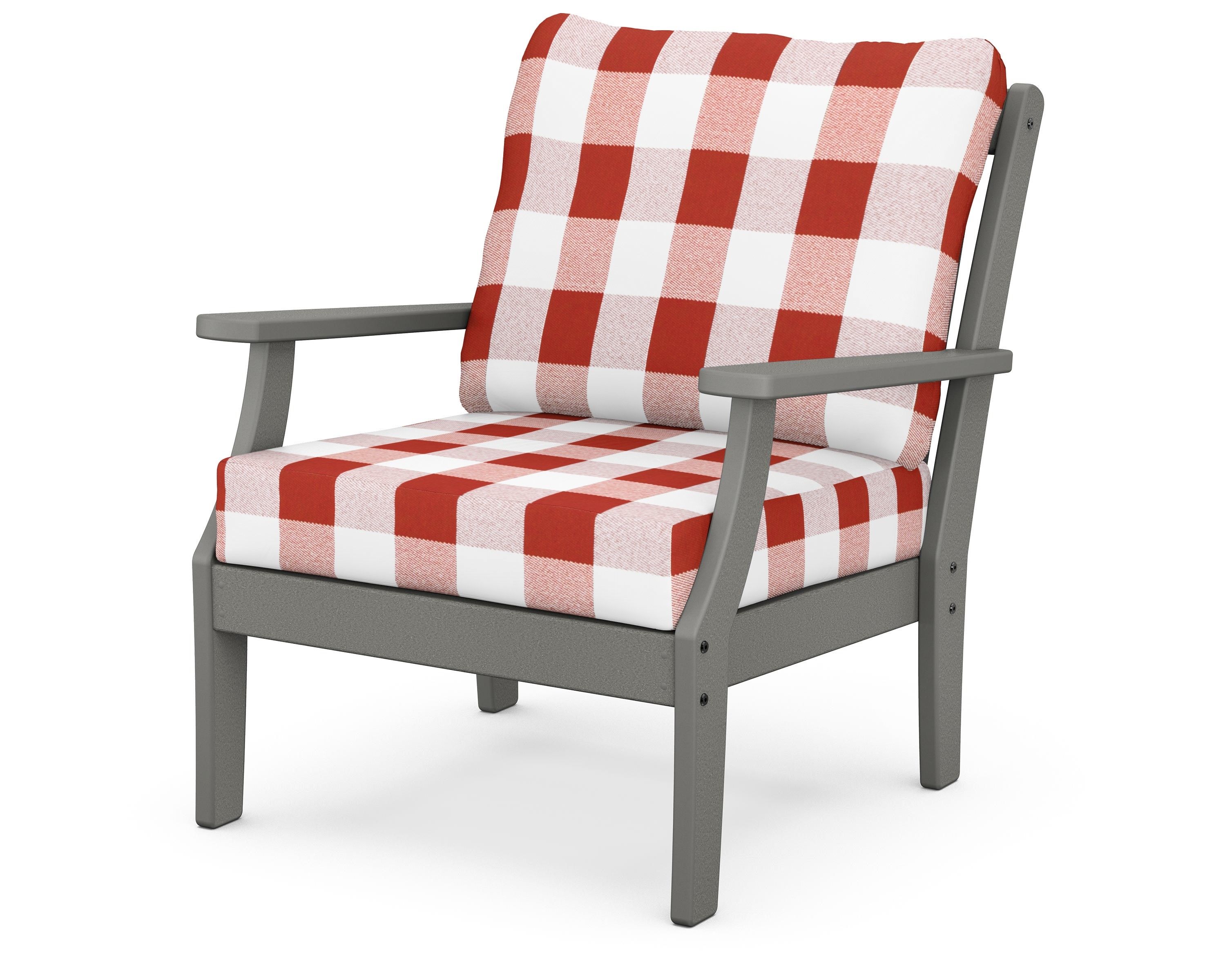 POLYWOOD® Braxton Deep Seating Chair in Slate Grey / Buffalo Plaid Crimson