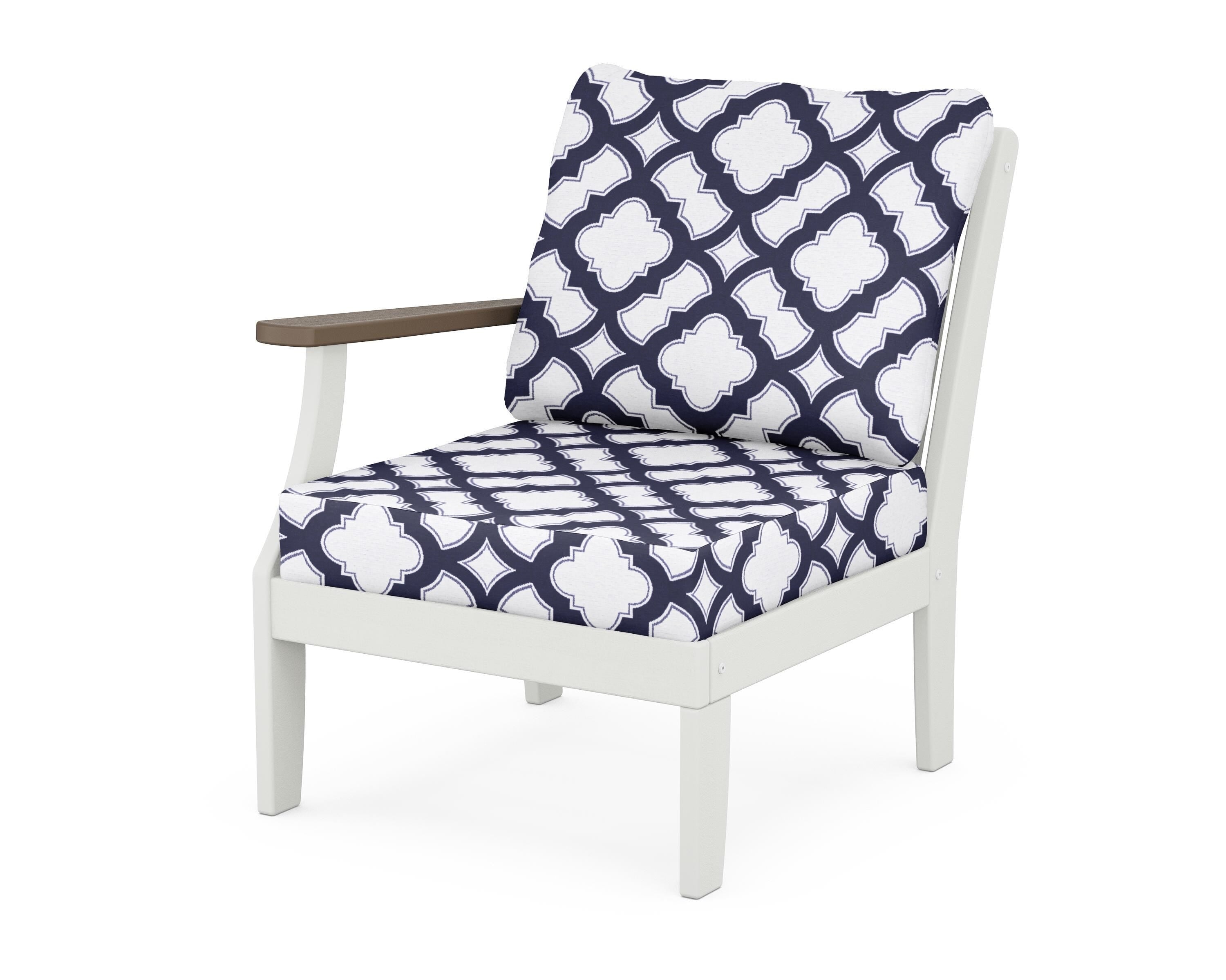 POLYWOOD® Braxton Modular Left Arm Chair in White / Kona / Trellis Navy