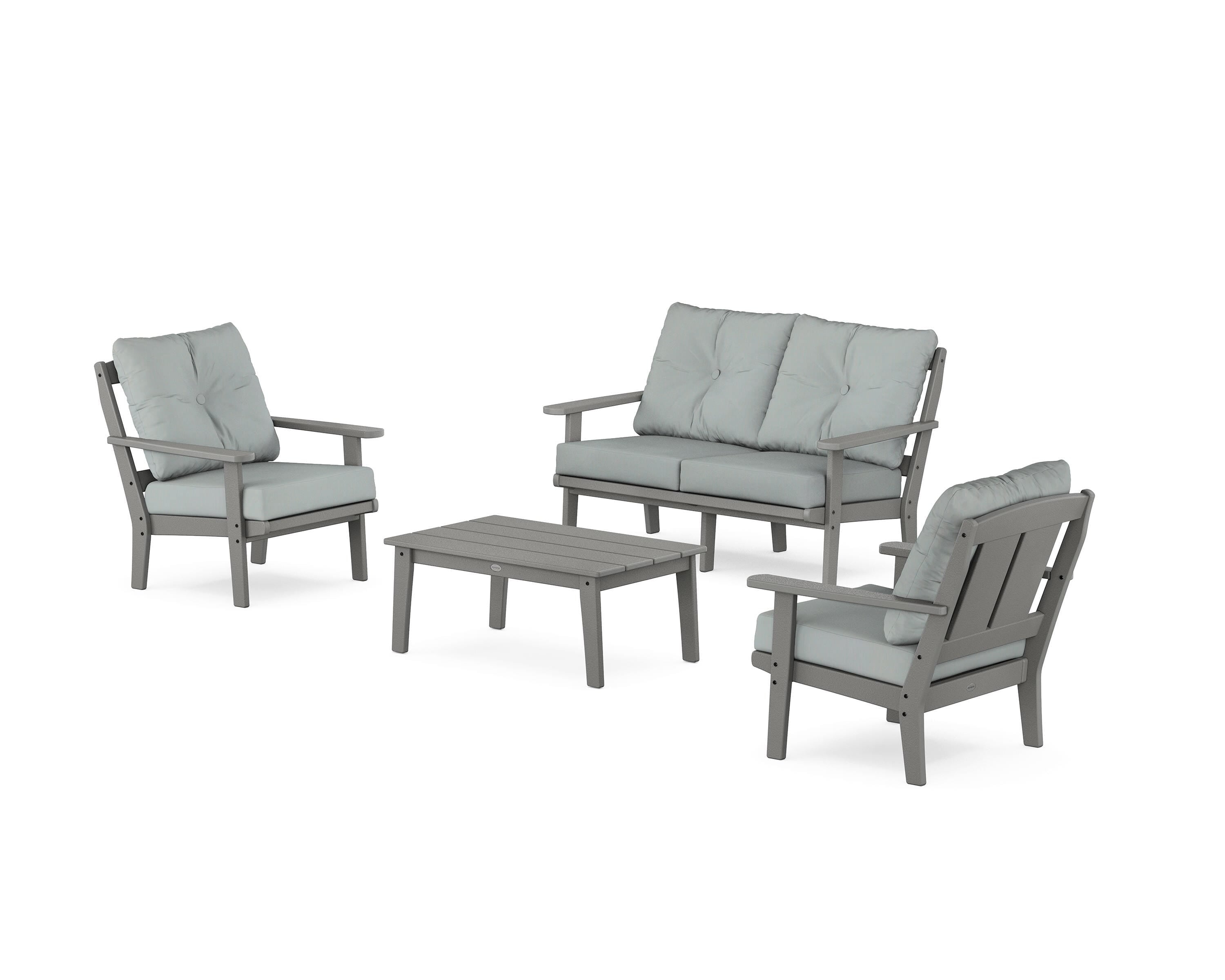 POLYWOOD® Mission 4-Piece Deep Seating Set with Loveseat in Slate Grey / Spa