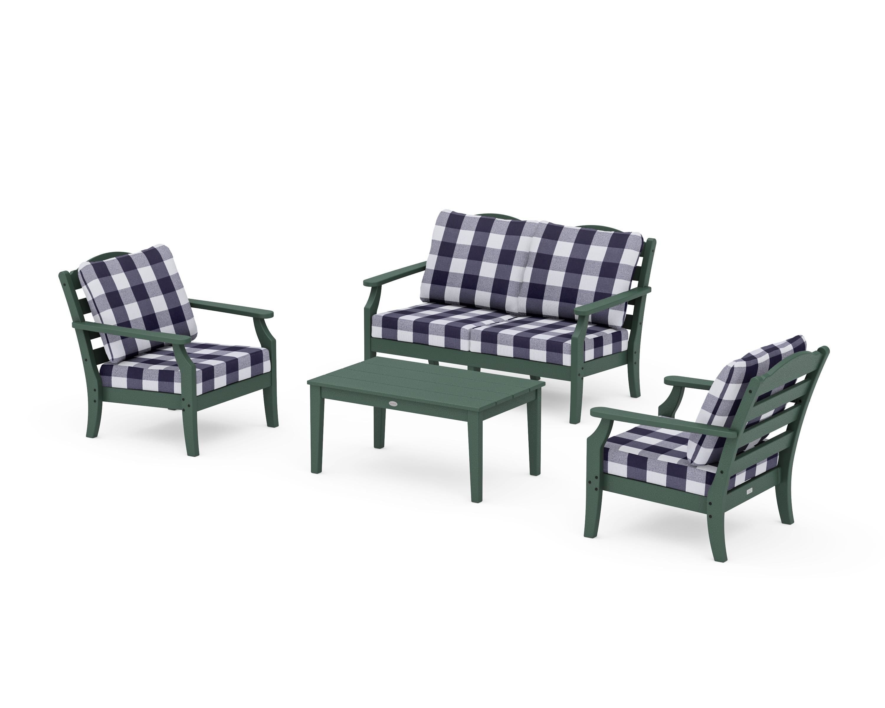 Draper James™ by POLYWOOD® Savannah 4-Piece Deep Seating Set with Loveseat in Green / Buffalo Plaid Navy
