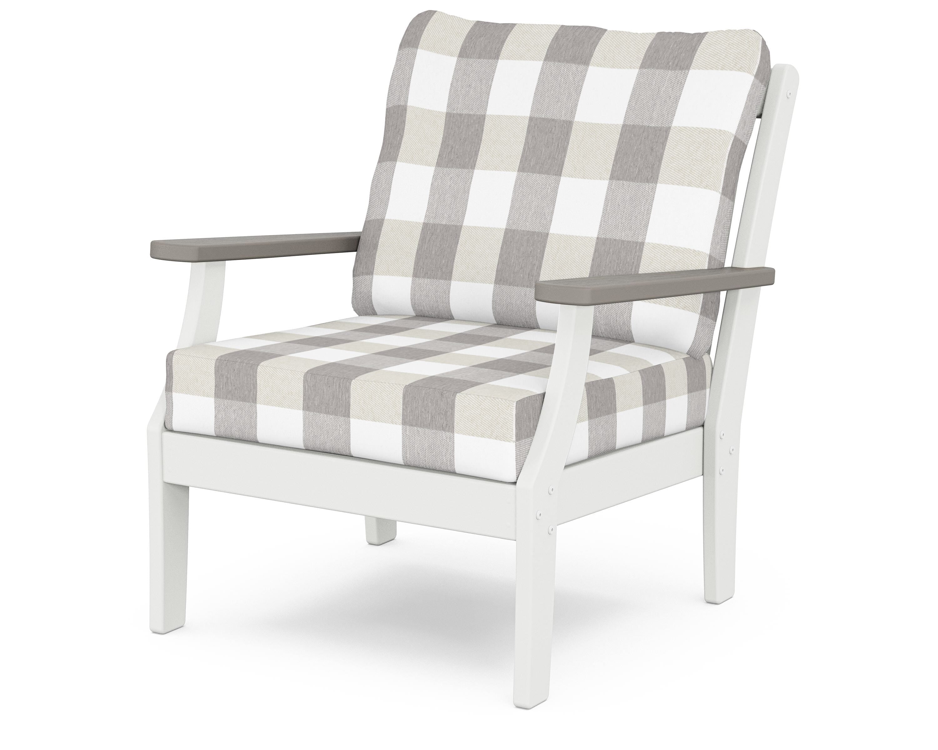 POLYWOOD® Braxton Deep Seating Chair in White / Driftwood / Buffalo Plaid Grey Mist