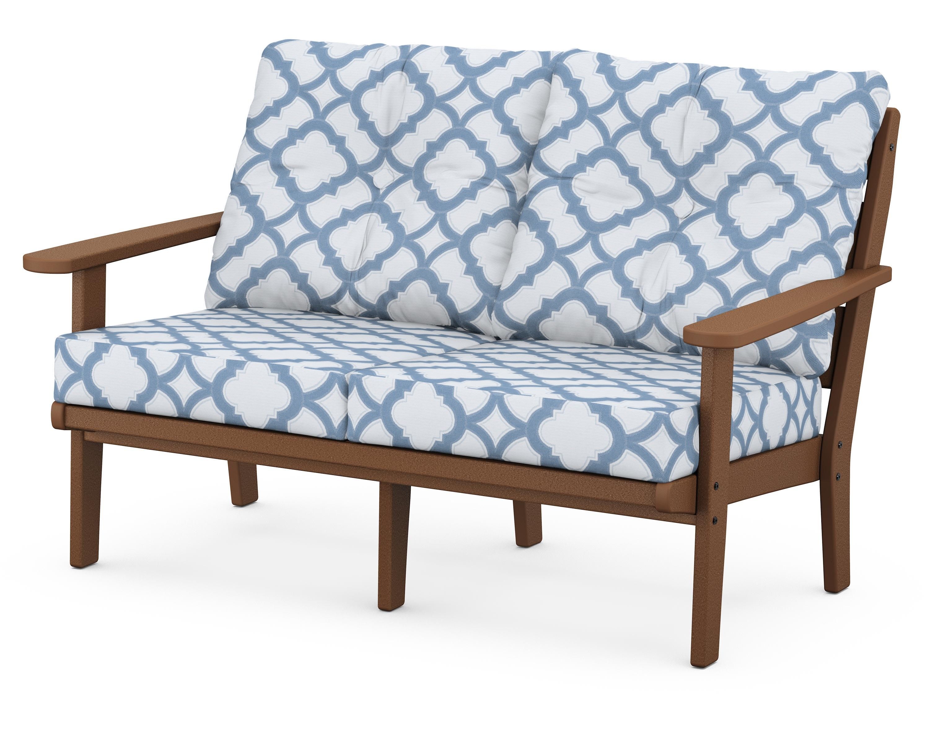 POLYWOOD® Lakeside Deep Seating Loveseat in Teak / Trellis Sky Blue