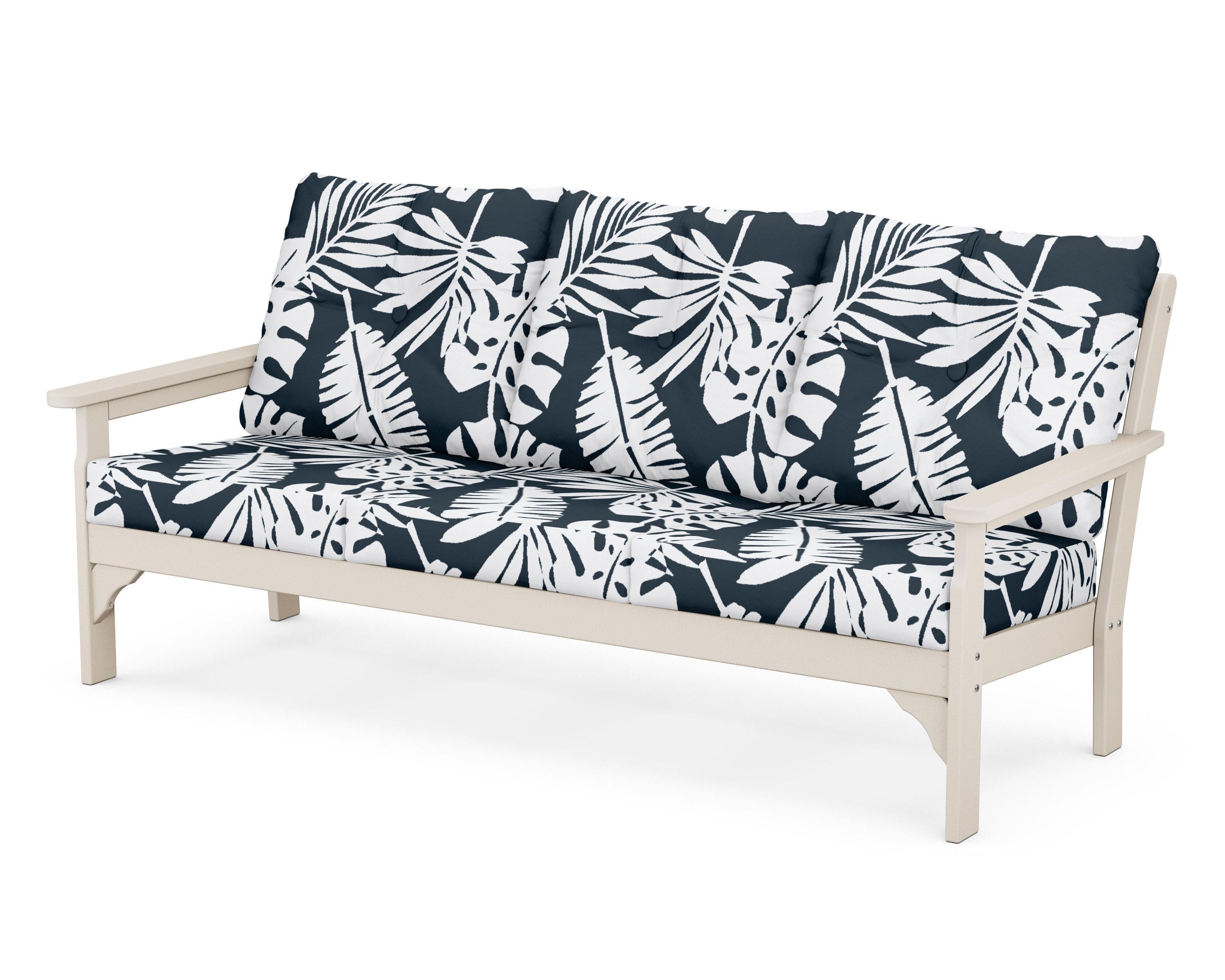 POLYWOOD® Vineyard Deep Seating Sofa in Sand / Leaf Marine Indigo
