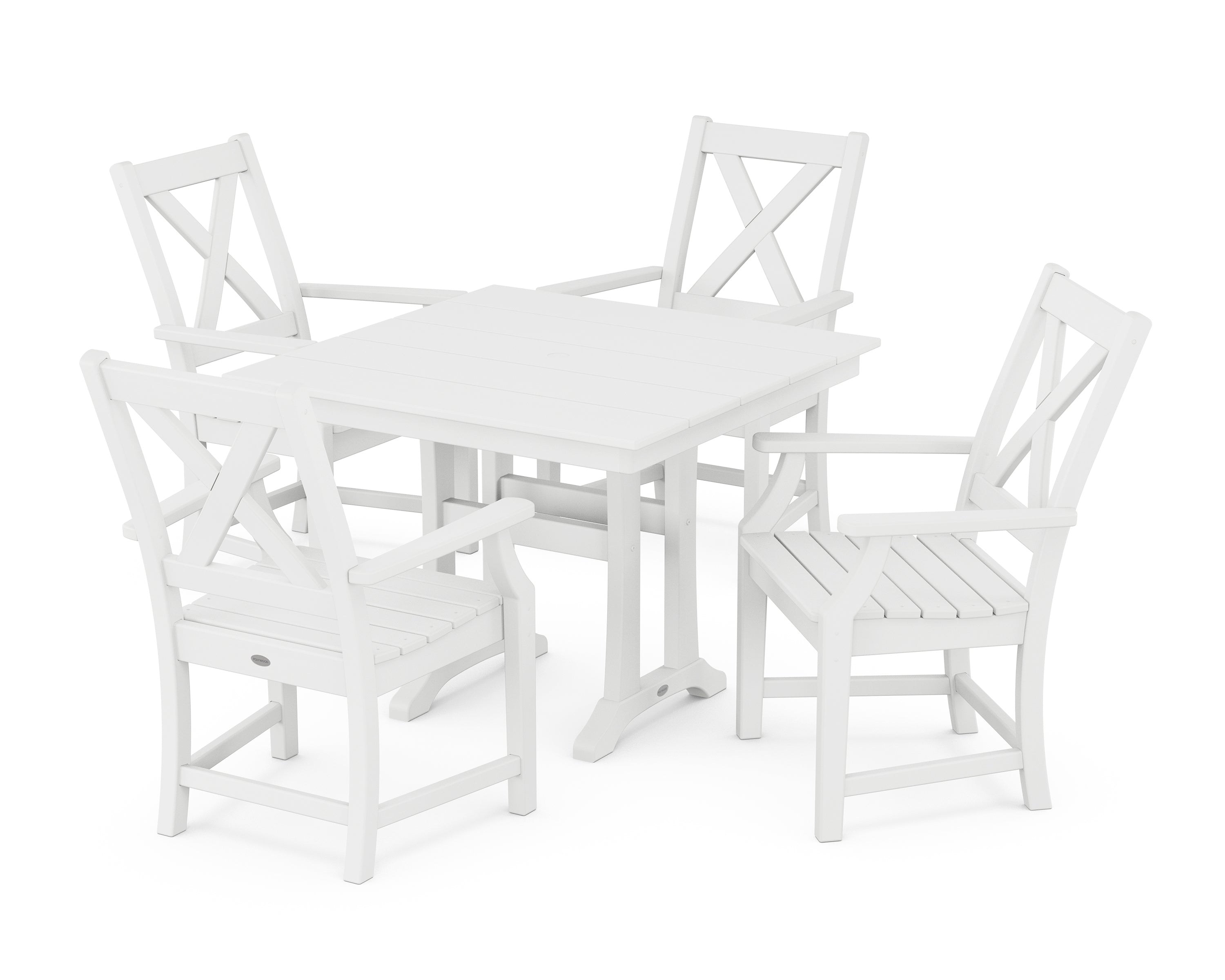 POLYWOOD® Braxton 5-Piece Farmhouse Dining Set With Trestle Legs in White