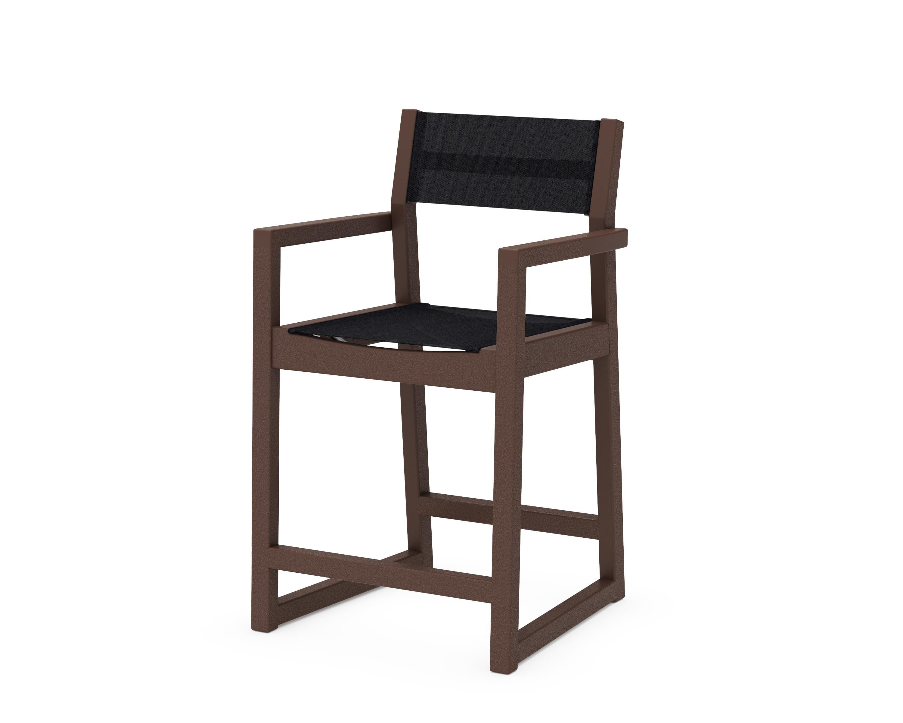 POLYWOOD® EDGE Sling Counter Arm Chair in Mahogany / Black Sling