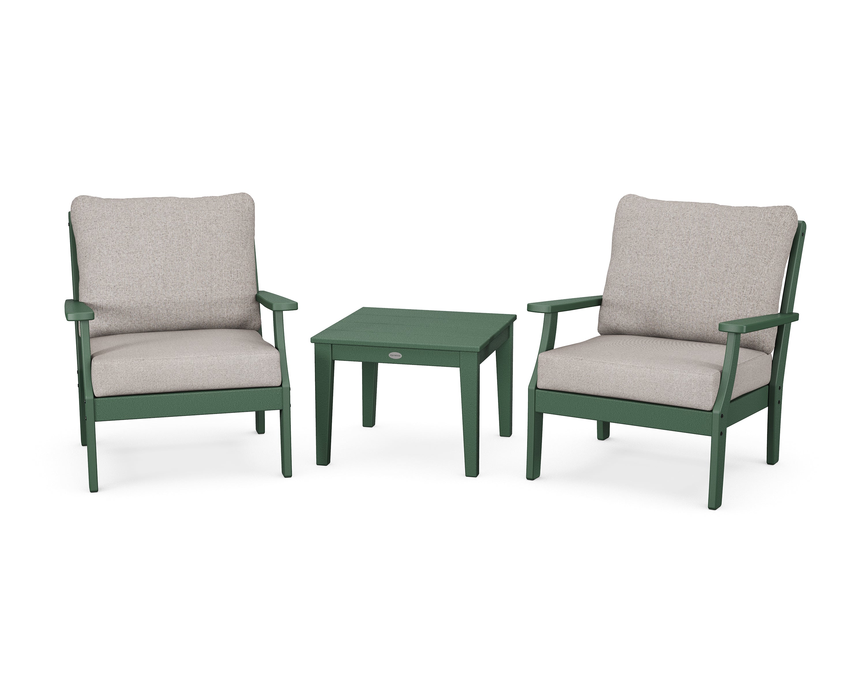 POLYWOOD® Braxton 3-Piece Deep Seating Set in Green / Weathered Tweed