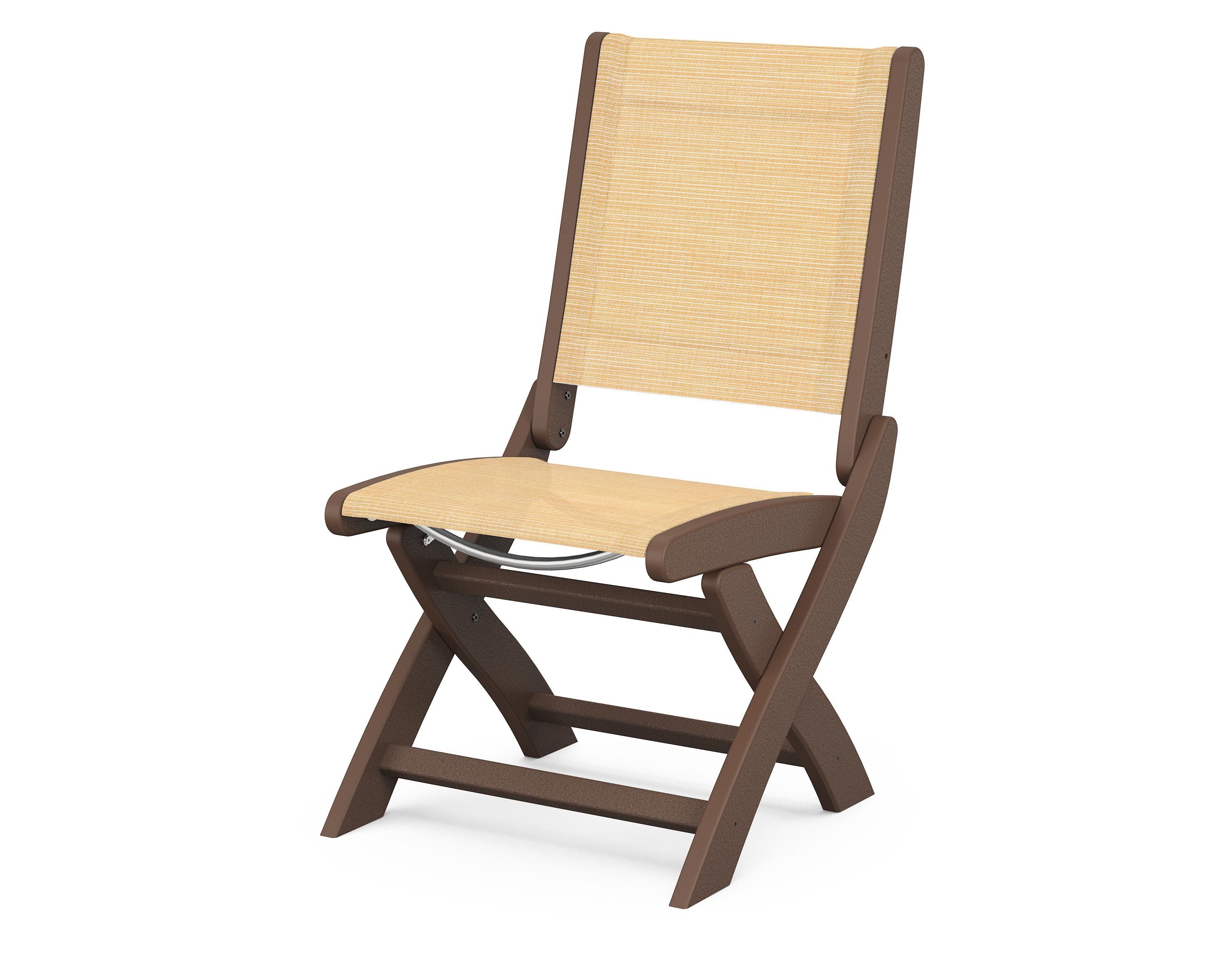 POLYWOOD® Coastal Folding Side Chair in Mahogany / Dupioni Apricot Sling
