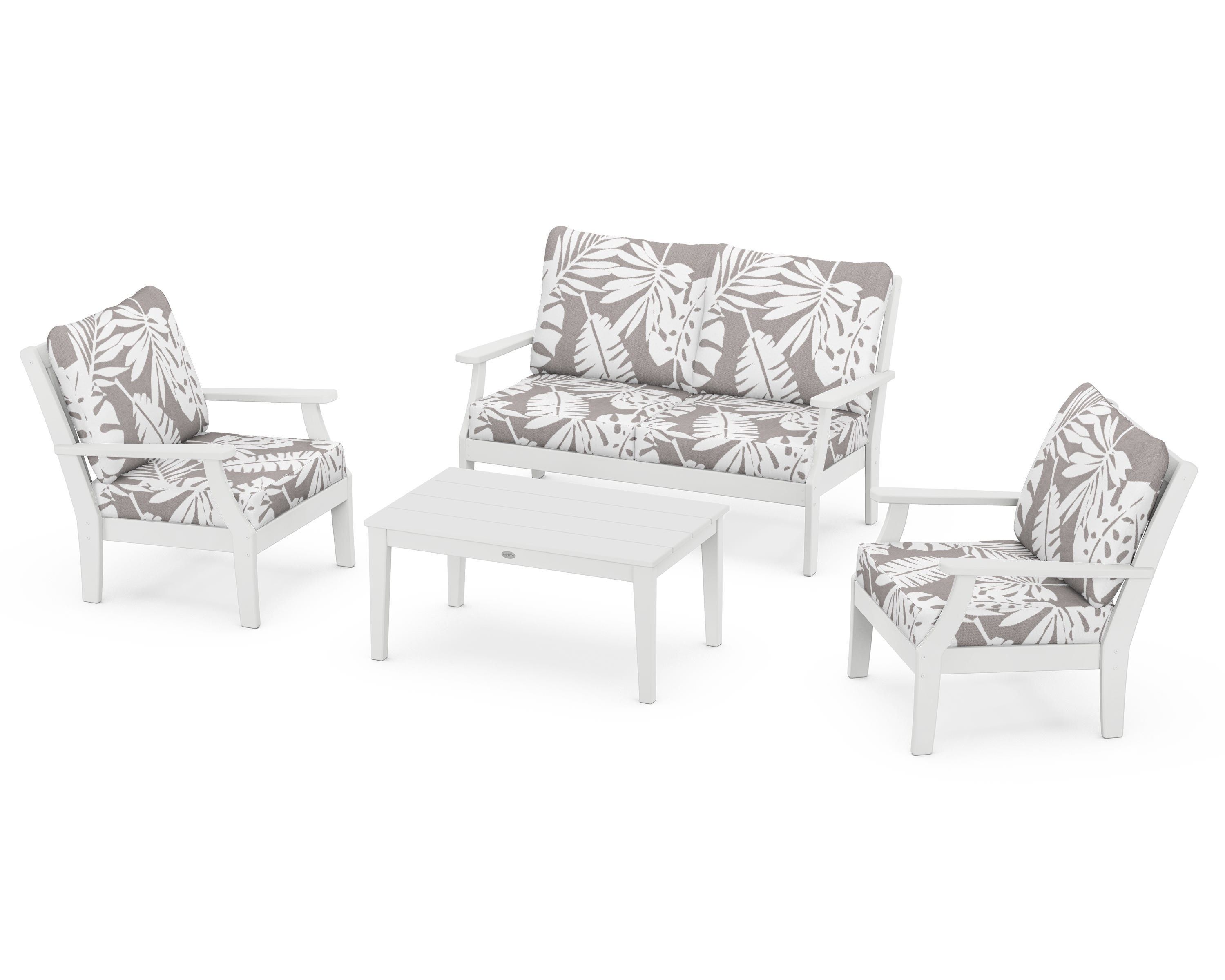 POLYWOOD® Braxton 4-Piece Deep Seating Chair Set in White / Leaf Grey Mist