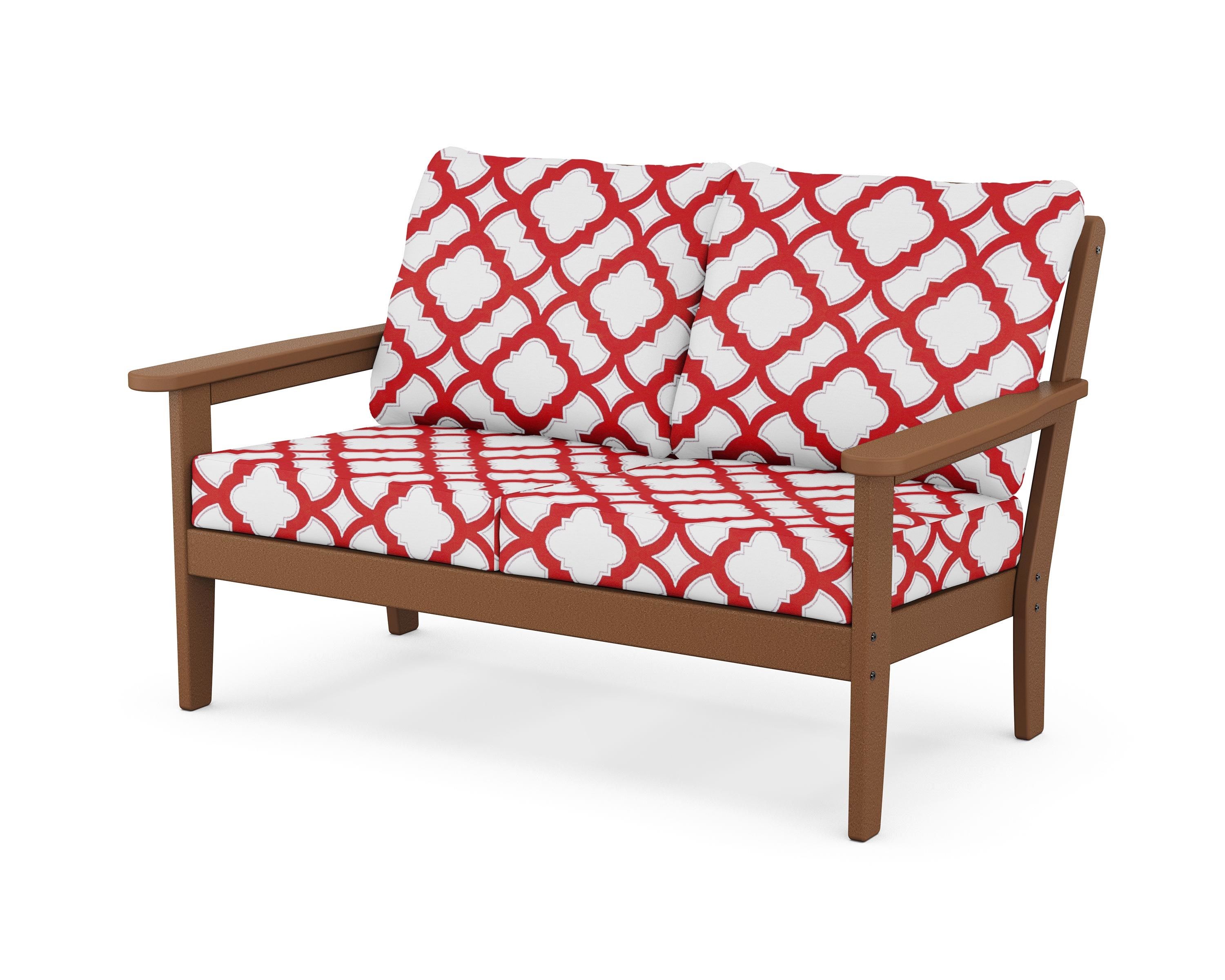 Country Living Cottage Deep Seating Loveseat in Teak / Trellis Crimson