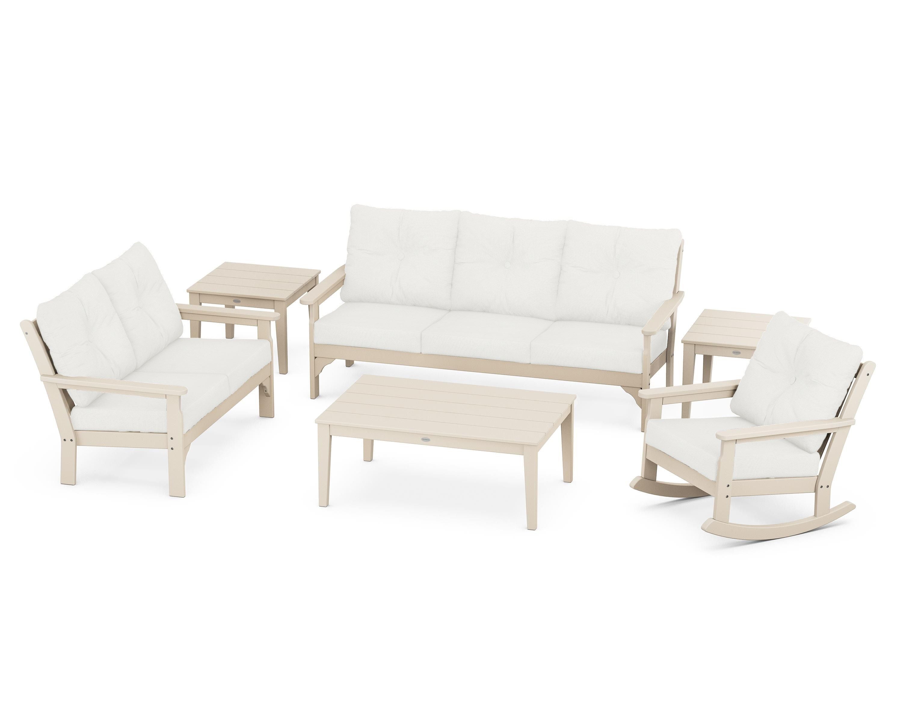 POLYWOOD® Vineyard 6-Piece Deep Seating Set in Sand / Natural Linen