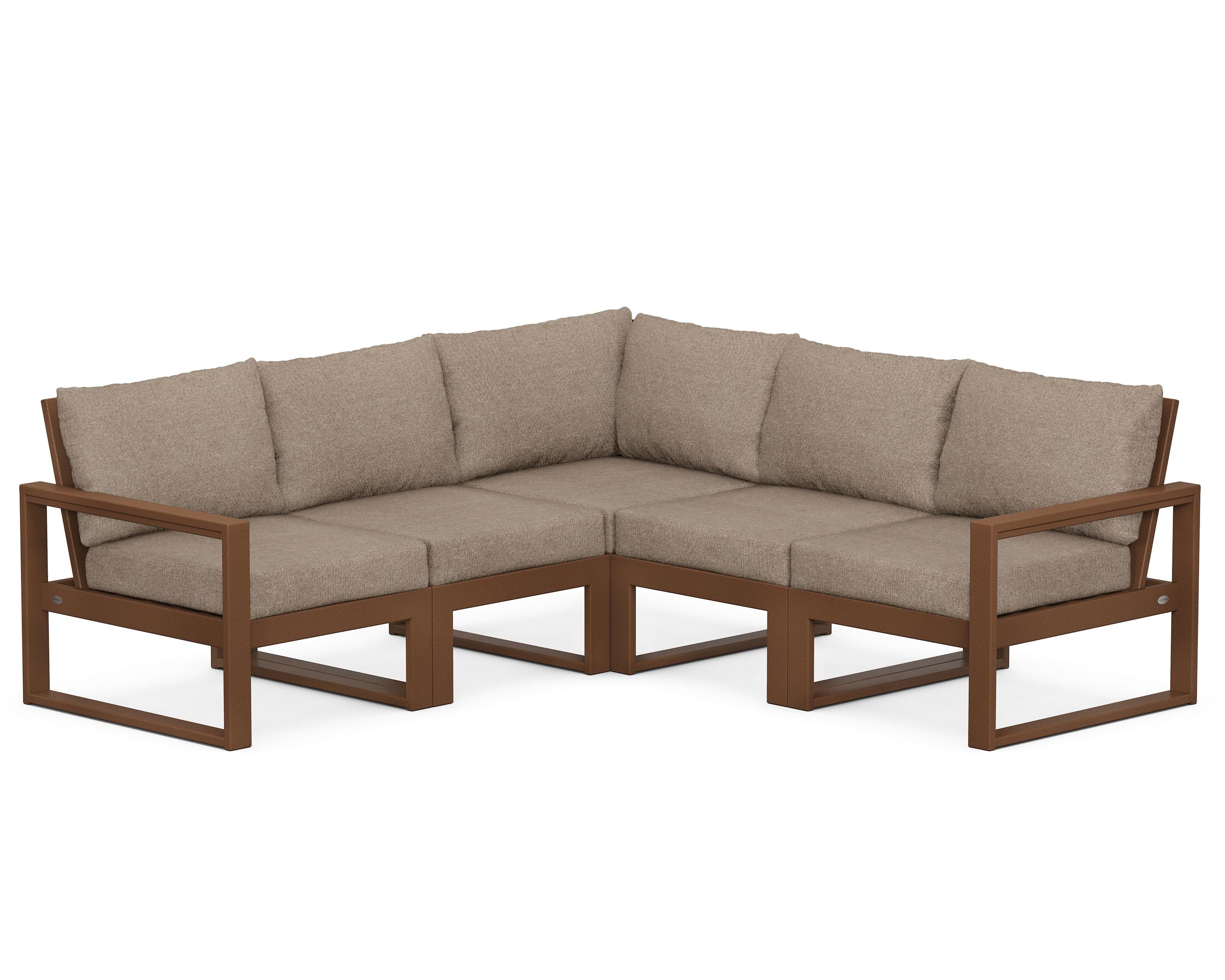 POLYWOOD® EDGE 5-Piece Modular Deep Seating Set in Teak / Spiced Burlap