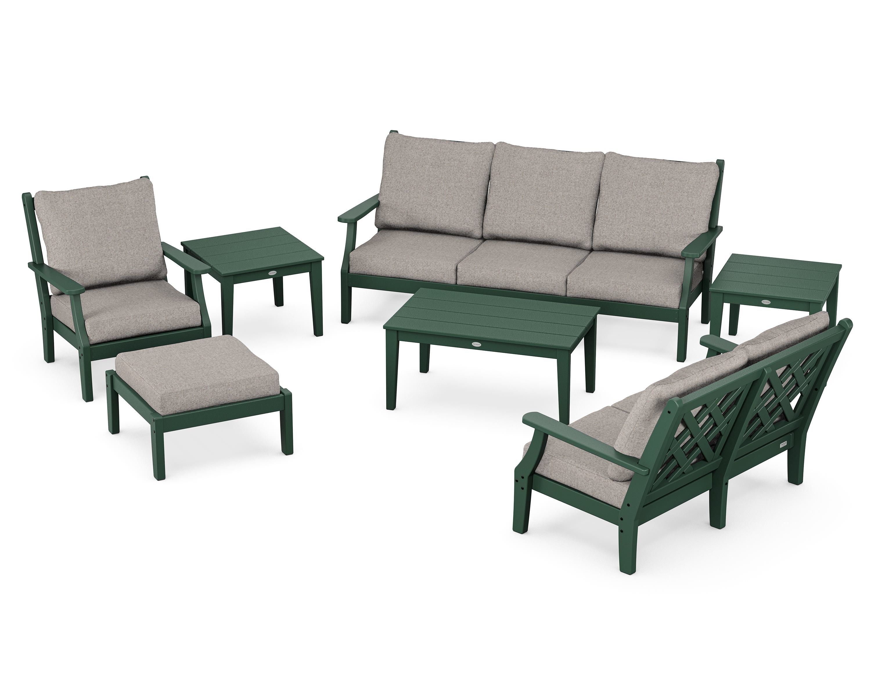 Country Living Wovendale 7-Piece Deep Seating Set in Green / Weathered Tweed
