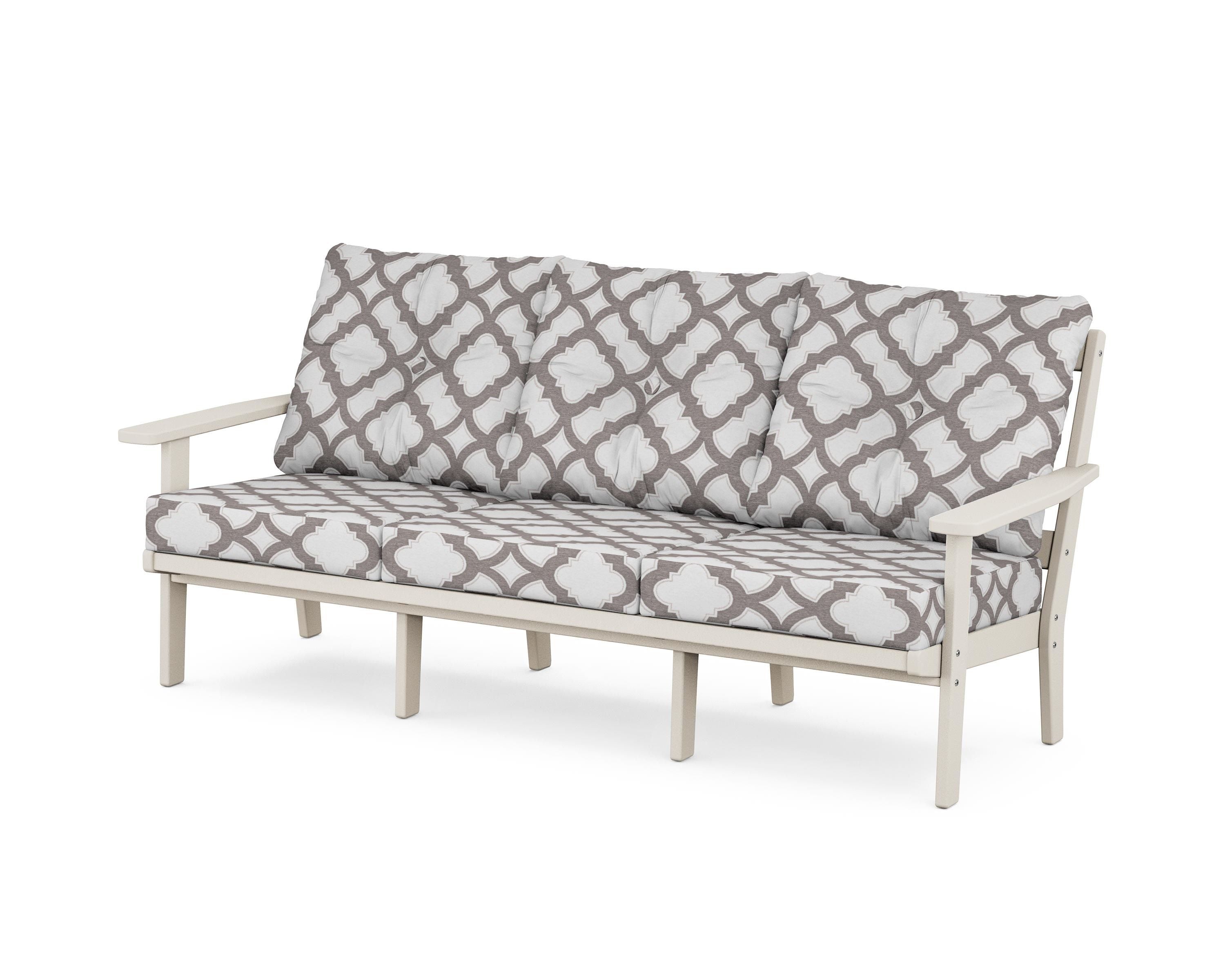 POLYWOOD® Oxford Deep Seating Sofa in Sand / Trellis Grey Mist