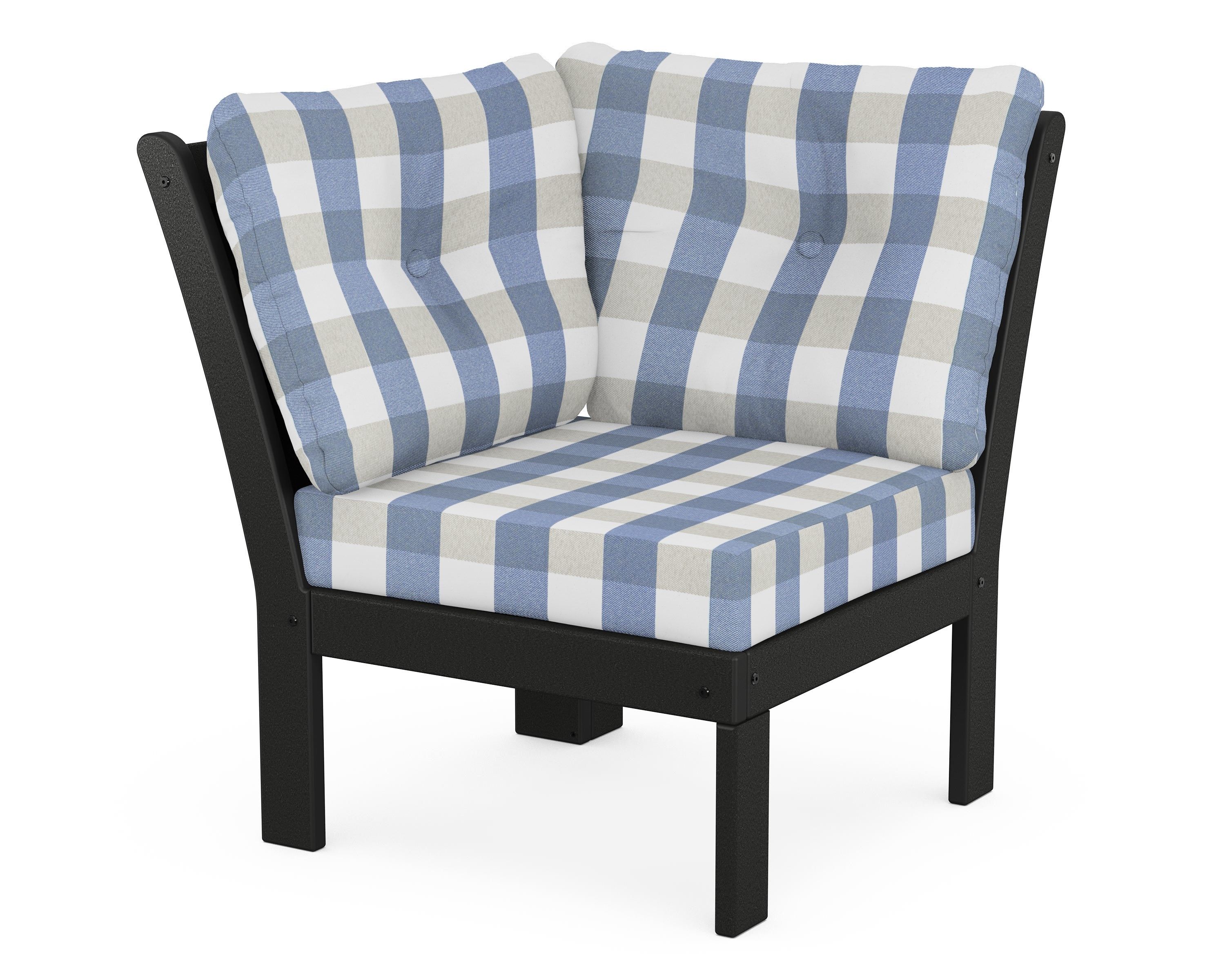 POLYWOOD® Vineyard Modular Corner Chair in Black / Buffalo Plaid Sky Blue