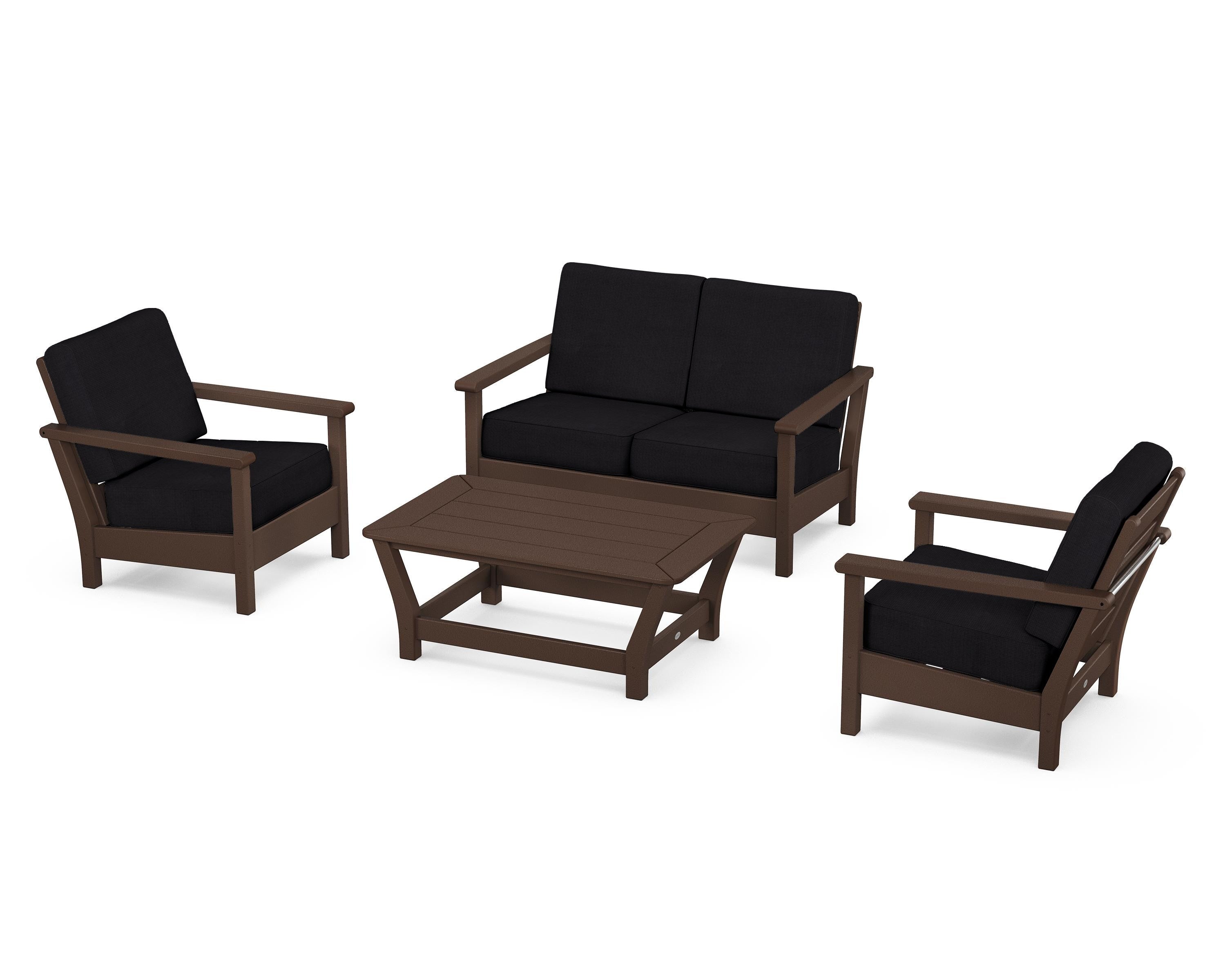 POLYWOOD® Harbour 4-Piece Deep Seating Set in Mahogany / Midnight Linen