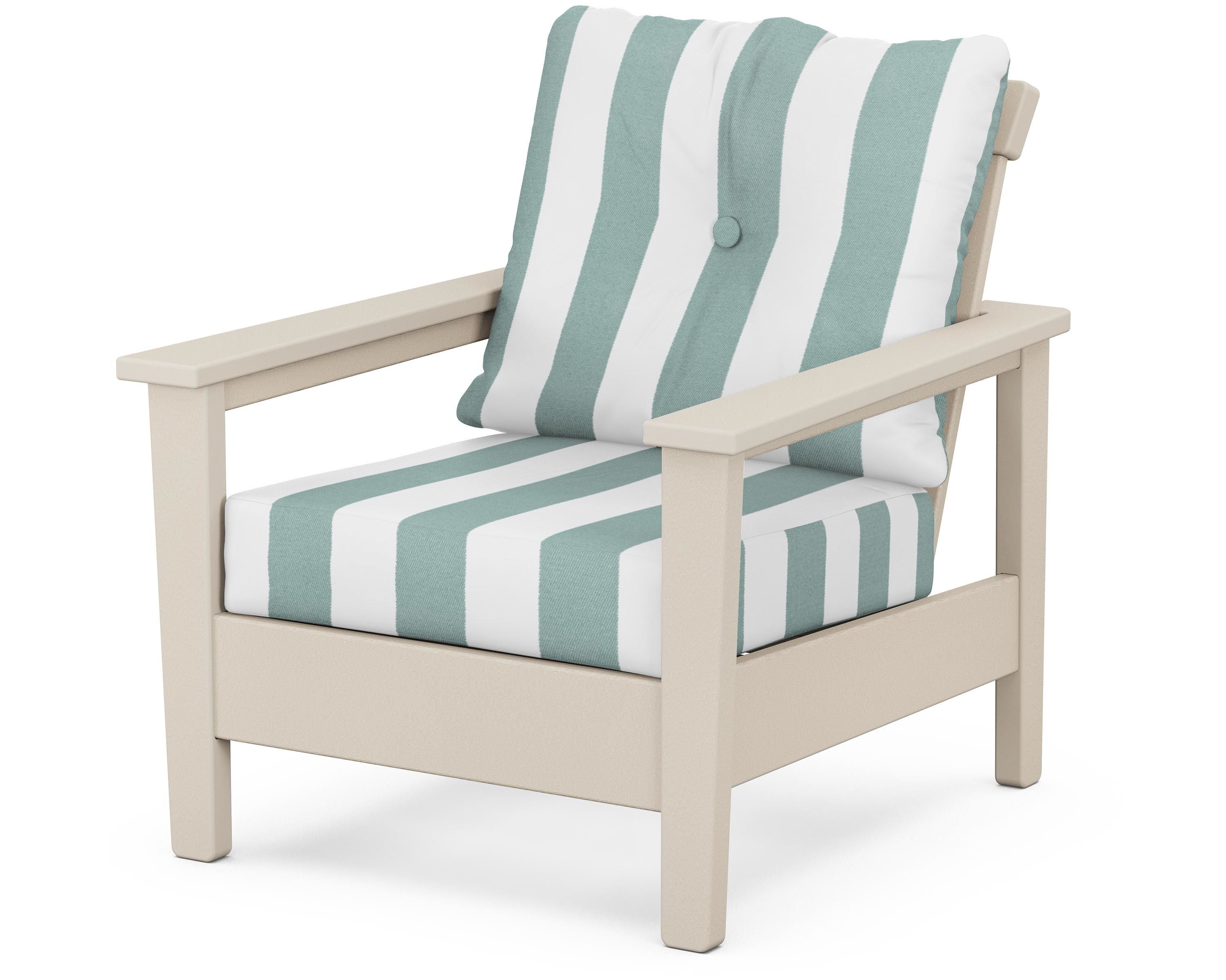 POLYWOOD® Prescott Deep Seating Chair in Sand / Cabana Stripe Glacier Spa