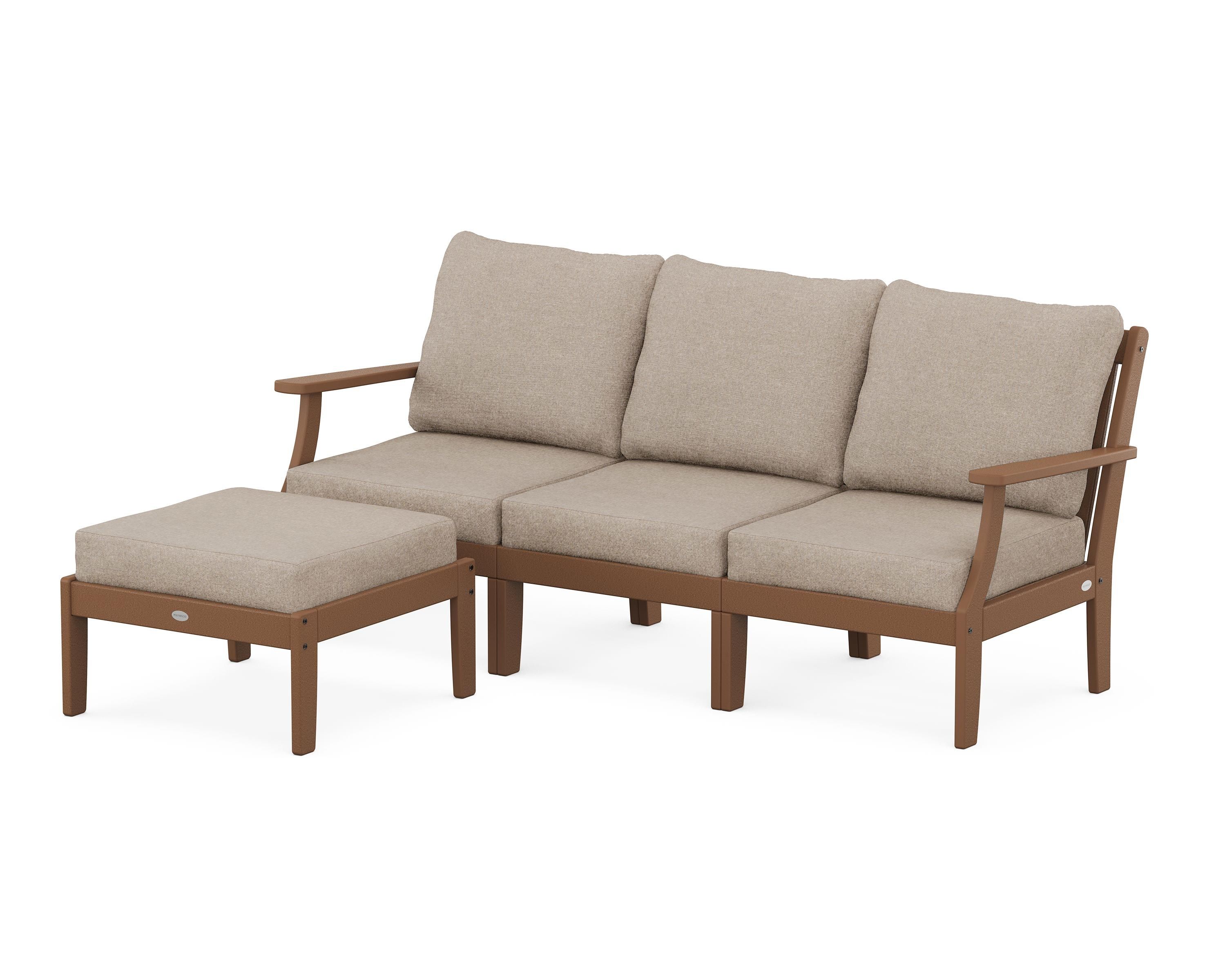 POLYWOOD® Braxton Modular 4-Piece Deep Seating Set with Ottoman in Teak / Spiced Burlap