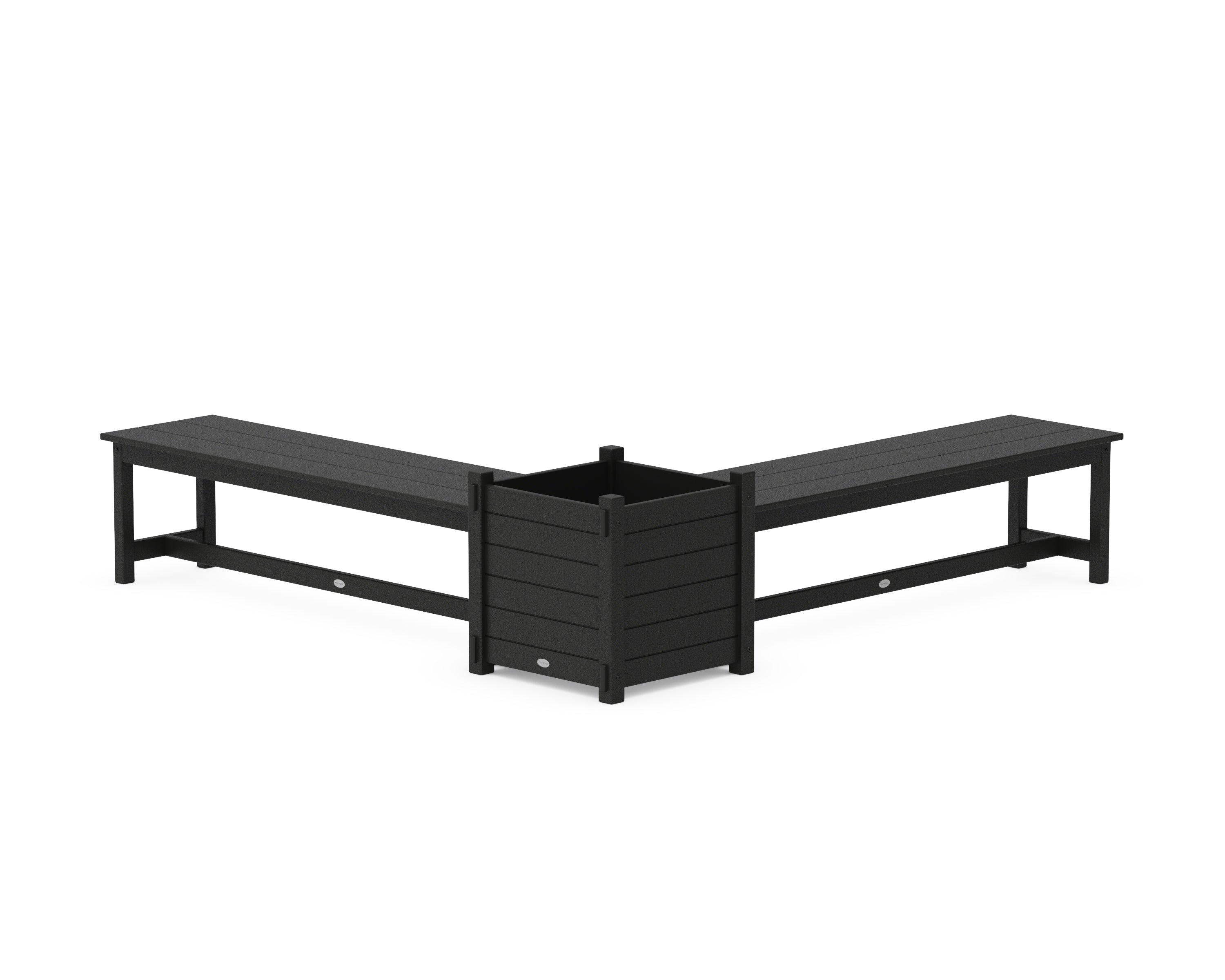 POLYWOOD® 60" Nautical L- Shaped Planter Bench Set- Large in Black