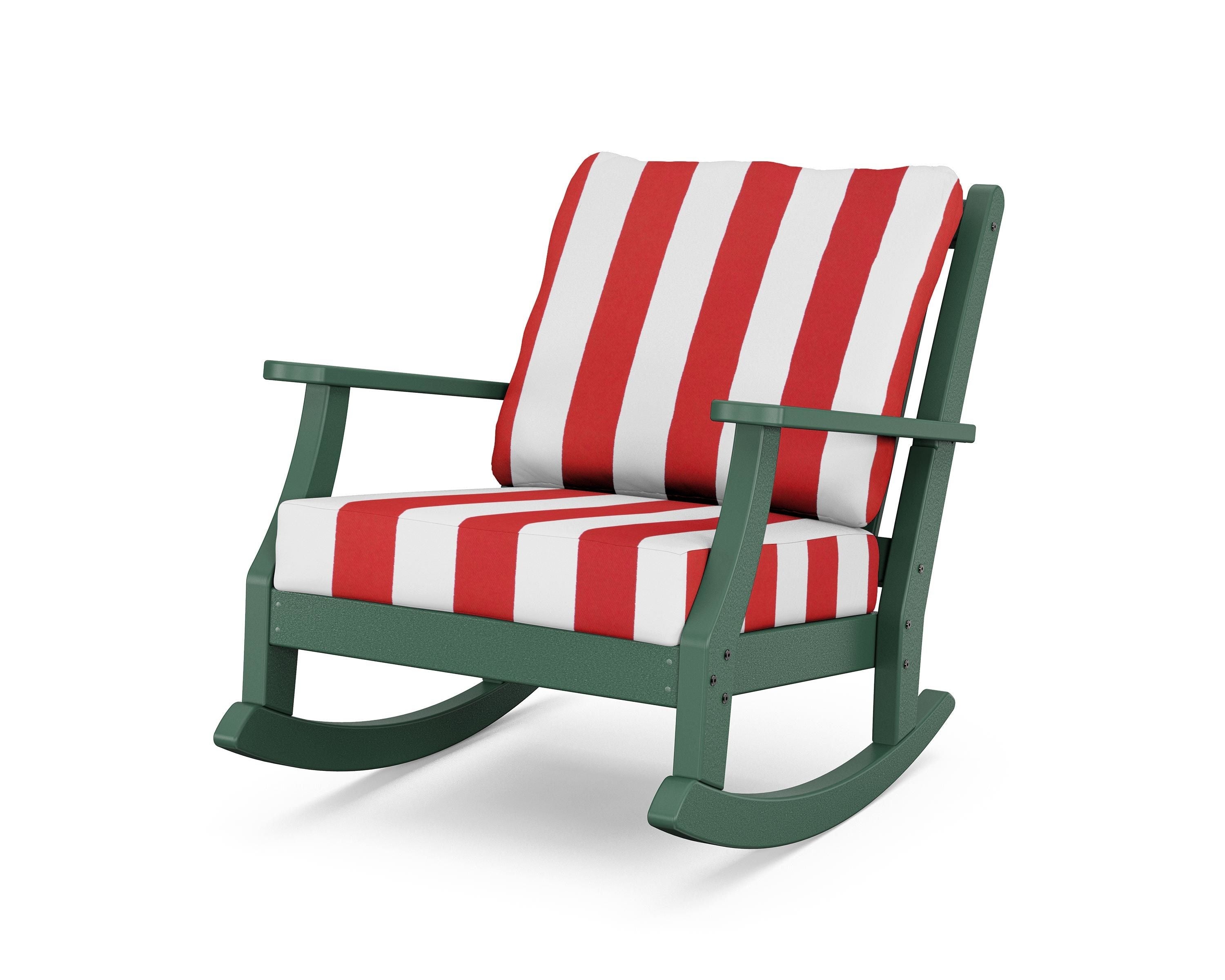 Country Living Wovendale Deep Seating Rocking Chair in Green / Cabana Stripe Crimson
