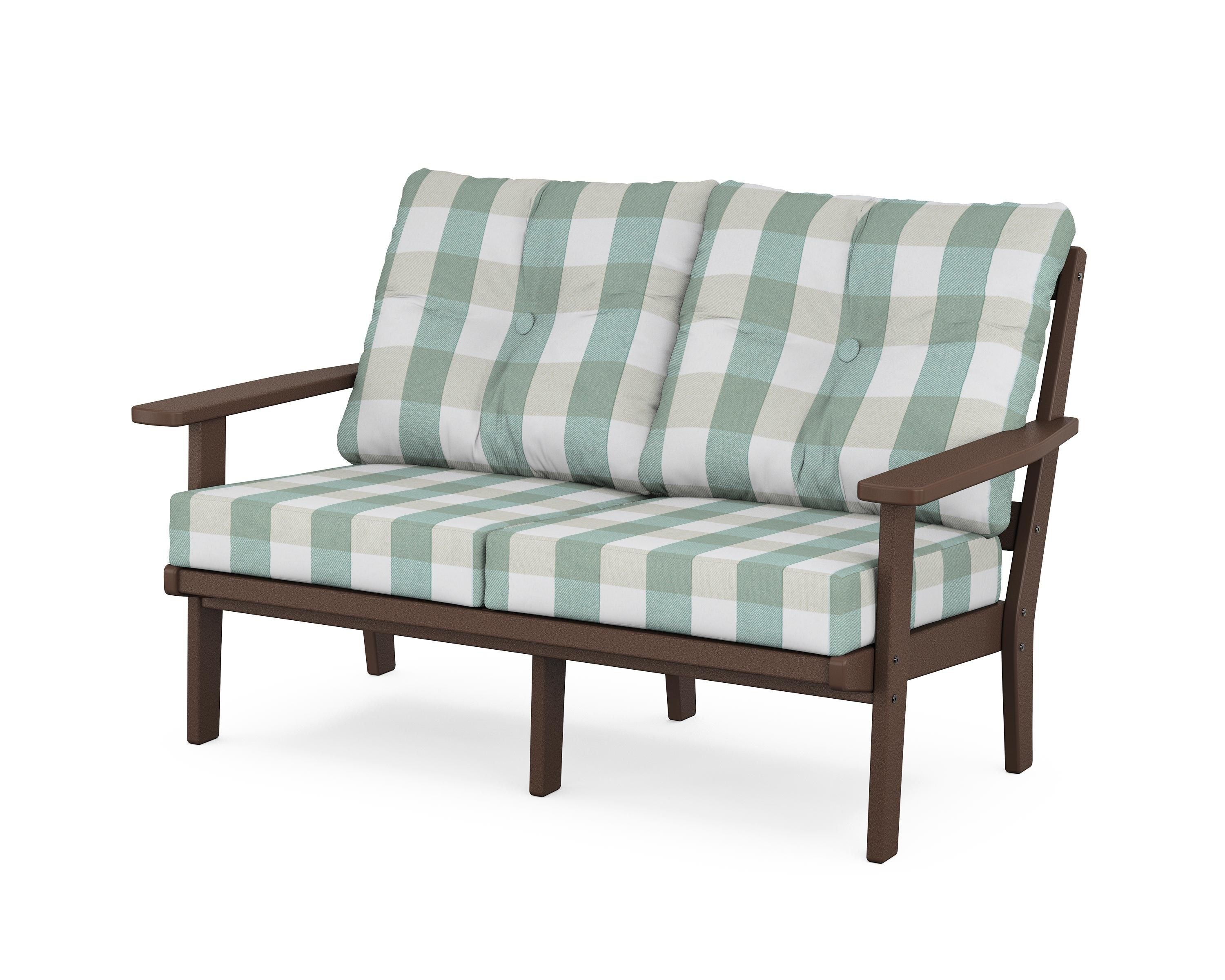 POLYWOOD® Prairie Deep Seating Loveseat in Mahogany / Buffalo Plaid Glacier Spa