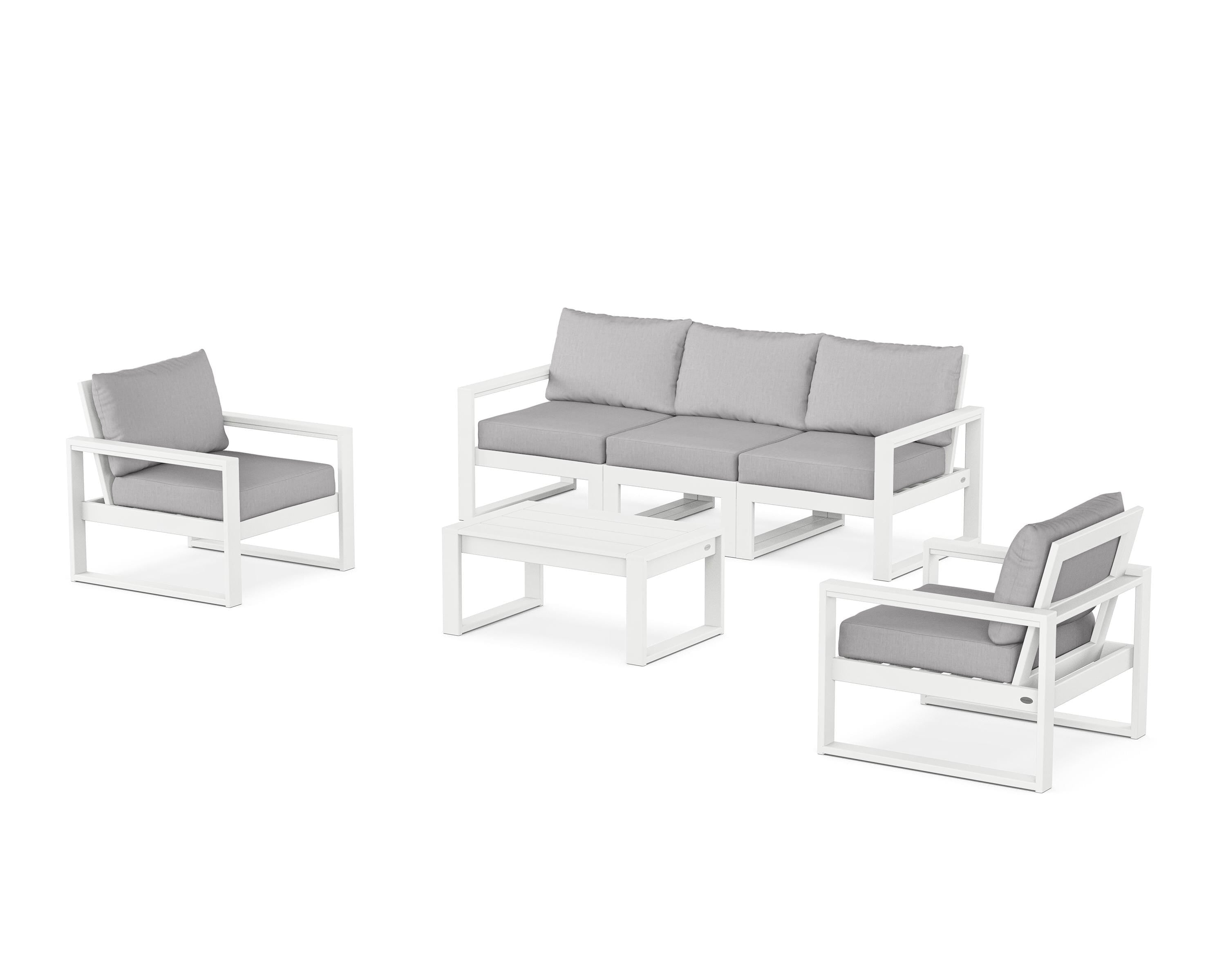 POLYWOOD® EDGE Sectional 4-Piece Deep Seating Set with Sofa in White / Granite